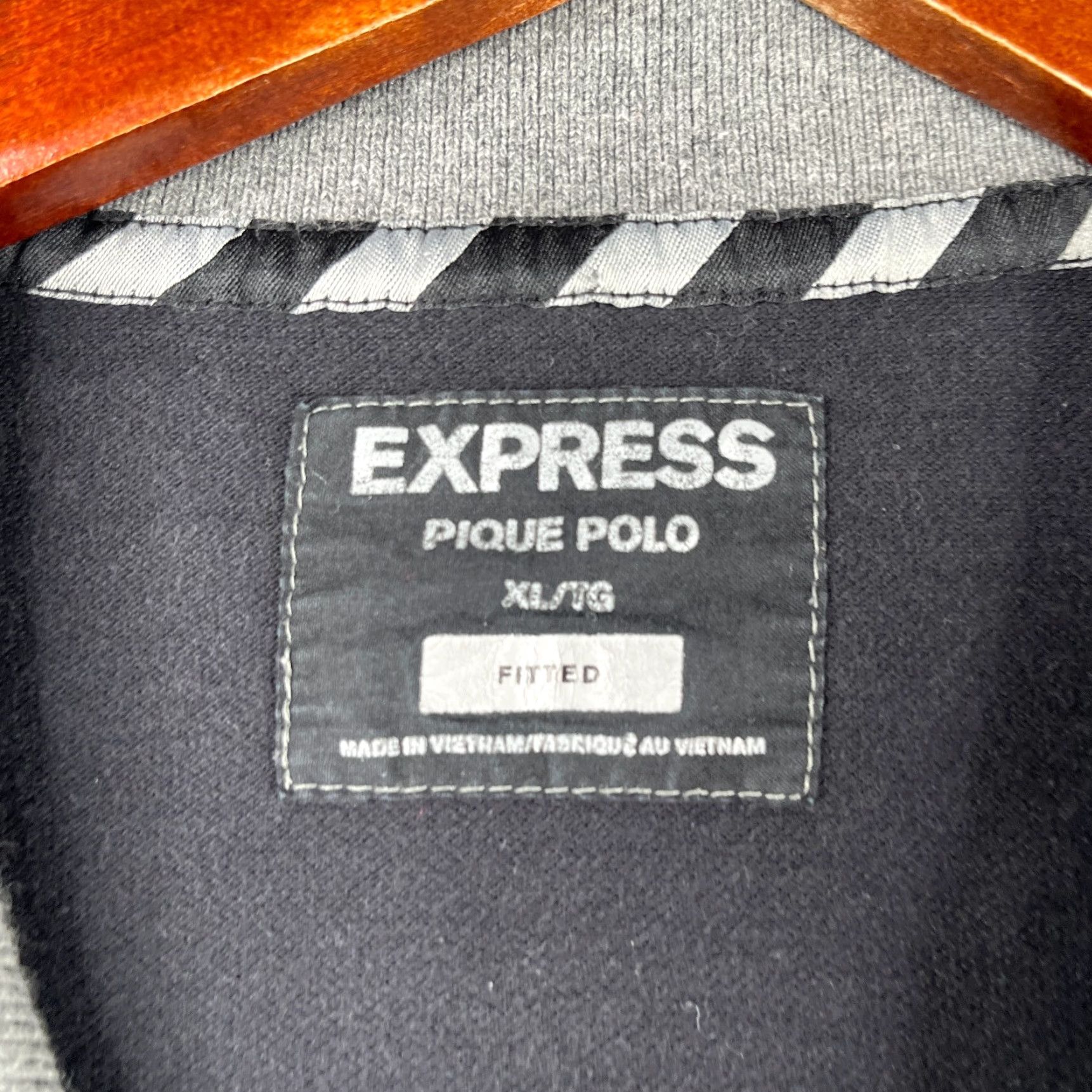 Express Express Polo Shirt Mens XL Black Gray Collar Logo Embroidered Pique Short Sleeve Button Cotton Business Casual Workwear Size US XL / EU 56 / 4 - 5 Thumbnail