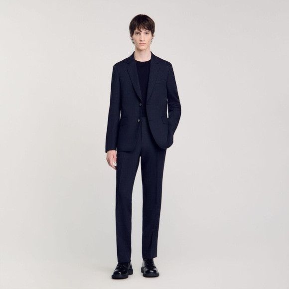 Sandro ✅SANDRO 48/M 100% wool blue blazer single breasted Size 48R - 3 Thumbnail
