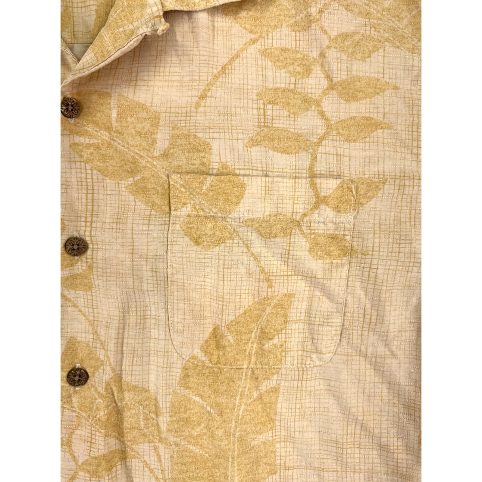 Tommy Bahama Shirt Men Medium Yellow Palm Floral 100% Silk Vacation Beach