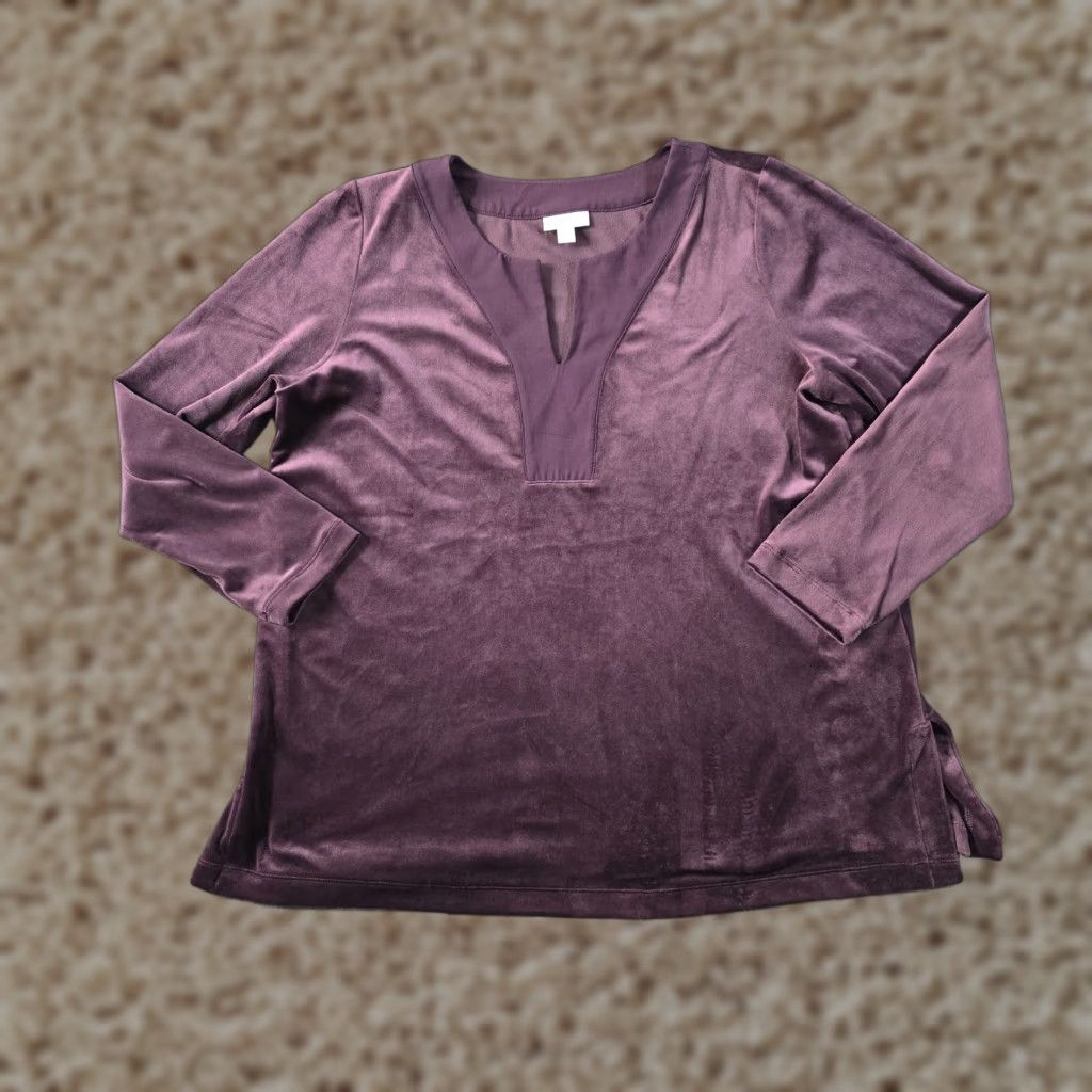 J. Jill J Jill Top Womens Size Large Petite Purple Burgundy Long Sleeve Velour Casual Shirt Blouse Womens Mens? Size L / US 10 / IT 46 - 1 Thumbnail