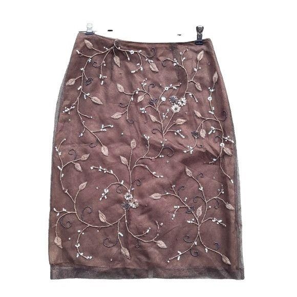 Vintage Vtg Rickie Freeman Skirt Formal Overlay Floral Beaded Embroi Size 28" / US 6 / IT 42 - 11 Thumbnail