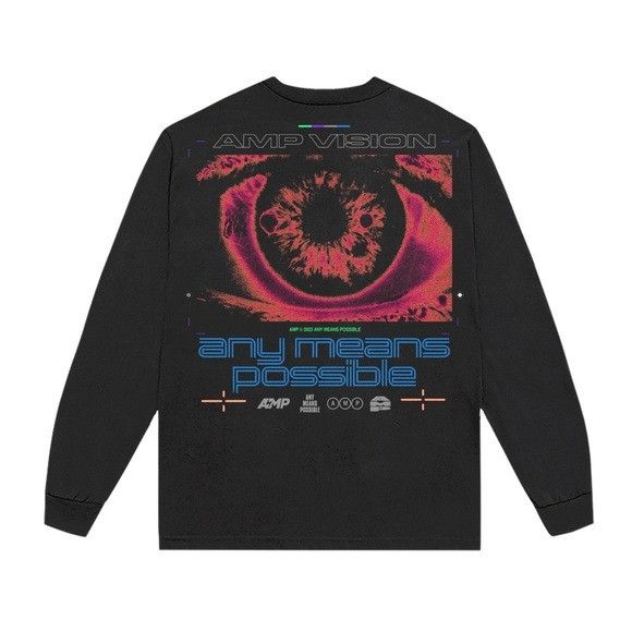 Designer NEW ANY MEANS POSSIBLE AMP VISION BLACK LONG SLEEVE T-SHIRT Size US L / EU 52-54 / 3 - 1 Thumbnail