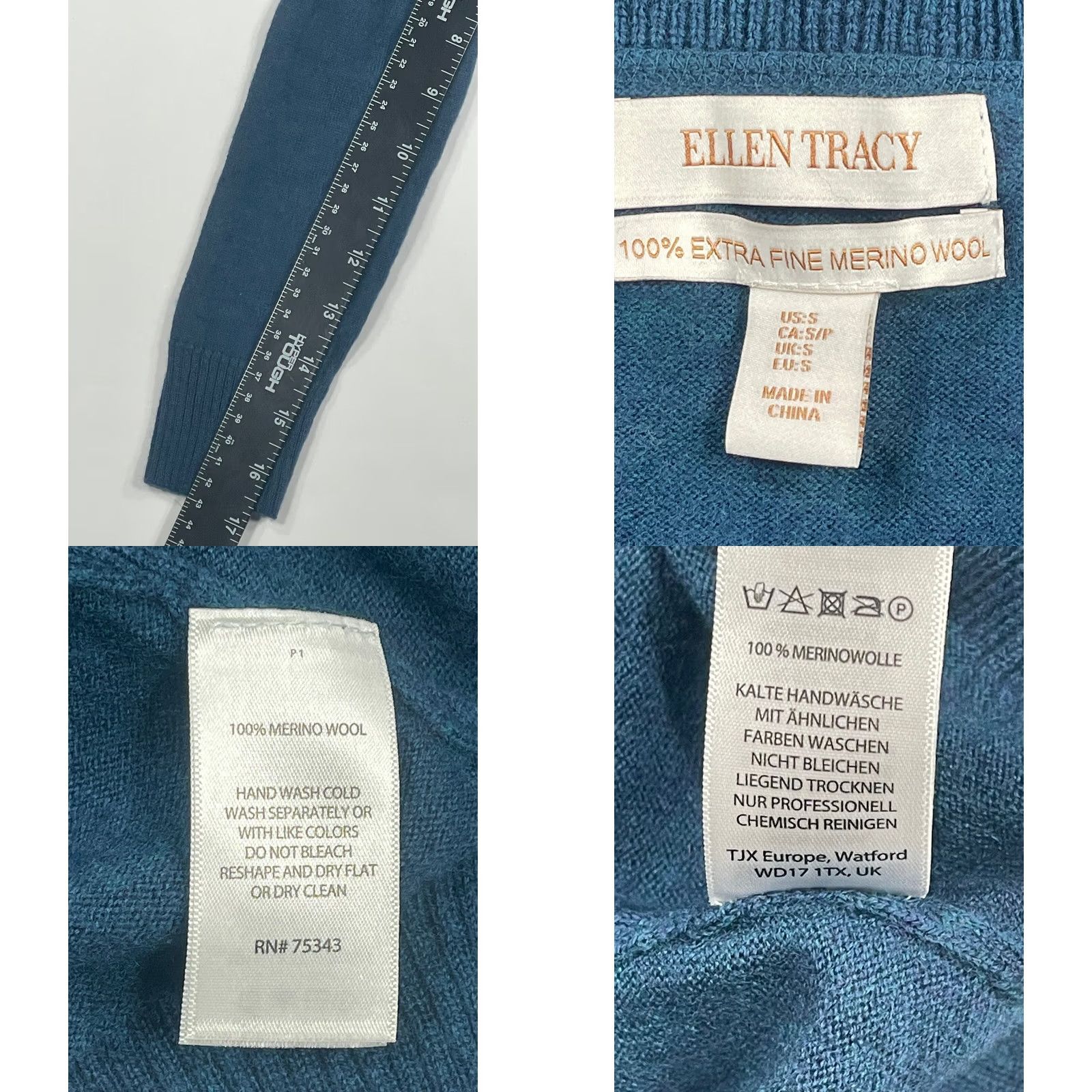 Ellen Tracy Ellen Tracy Womens V-Neck Knit Sweater Sz S Blue Long Sleeve 100% Merino Wool Pullover Casual Womens Size S / US 4 / IT 40 - 8 Thumbnail