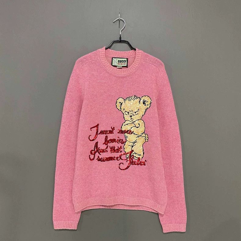 Gucci Pink Bear Embroidered Cashmere Sweater- DMC Size US M / EU 48-50 / 2 - 1 Thumbnail