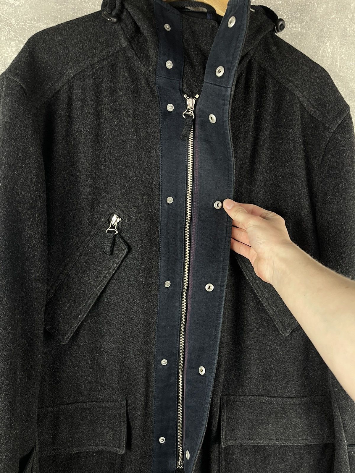 Armani Armani Jeans Vintage Hooded Wool Field Coat Dark Grey Size US L / EU 52-54 / 3 - 12 Thumbnail
