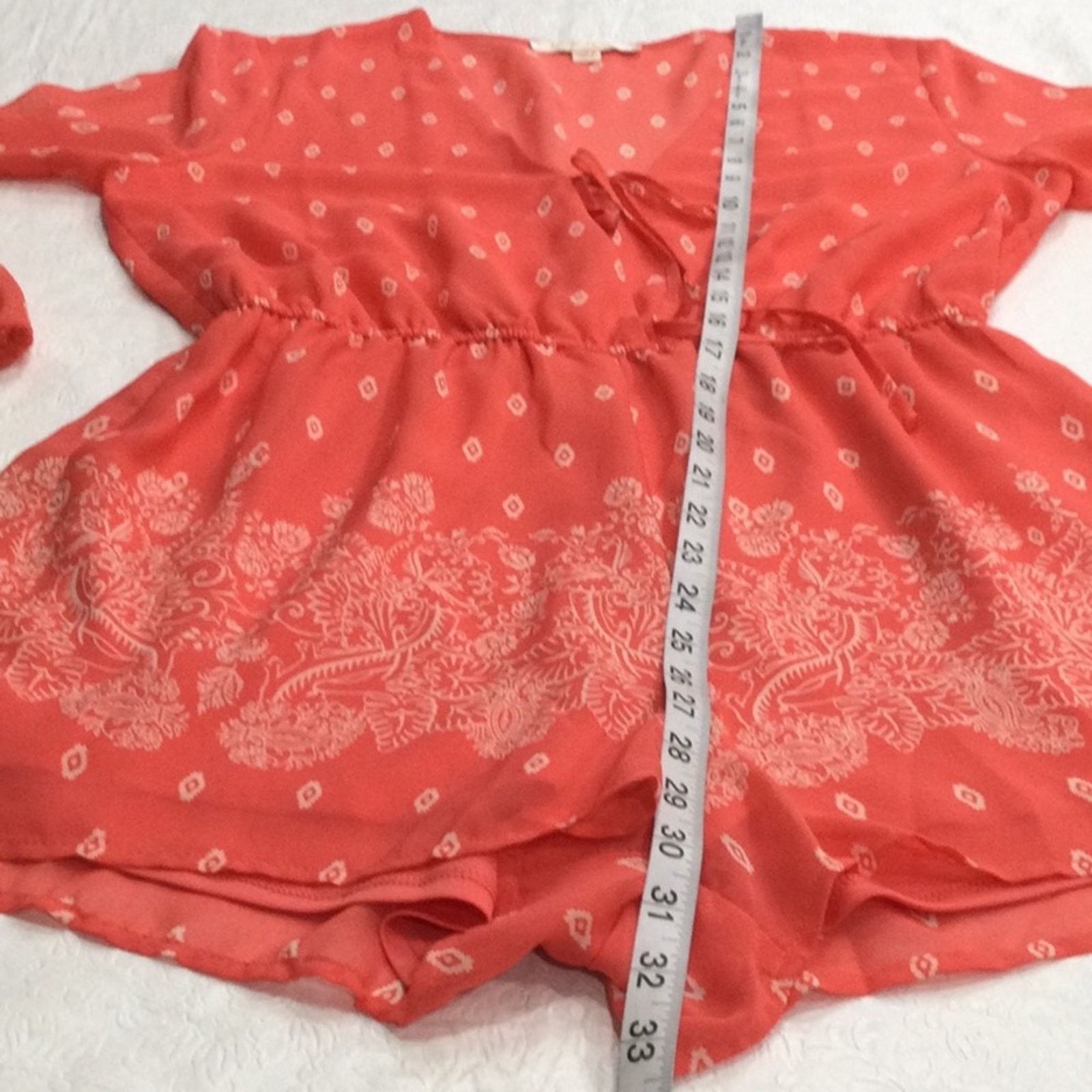 Other Love Tree Salmon & White V-neck Tie Shorts Romper M Size 30" / US 8 / IT 44 - 14 Thumbnail
