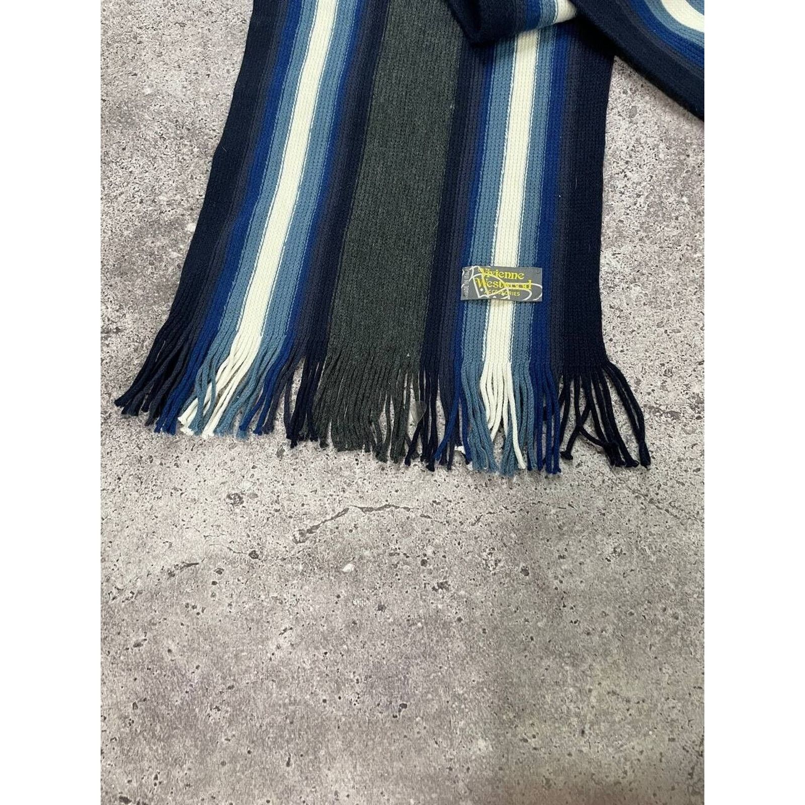Vintage × Vivienne Westwood Vivienne Westwood Striped Scarf Navy Green Blue Wool Unisex Size ONE SIZE - 2 Thumbnail
