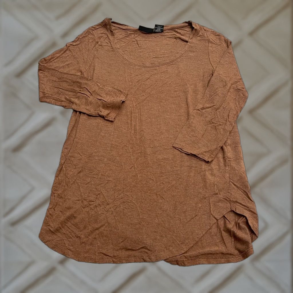 Vintage Tahari Blouse Womens XS Brown Long Sleeve Round Neck Knit Tunic Top Casual Stretch Logo Metal? (Note: unsure) Size XS / US 0-2 / IT 36-38 - 1 Thumbnail