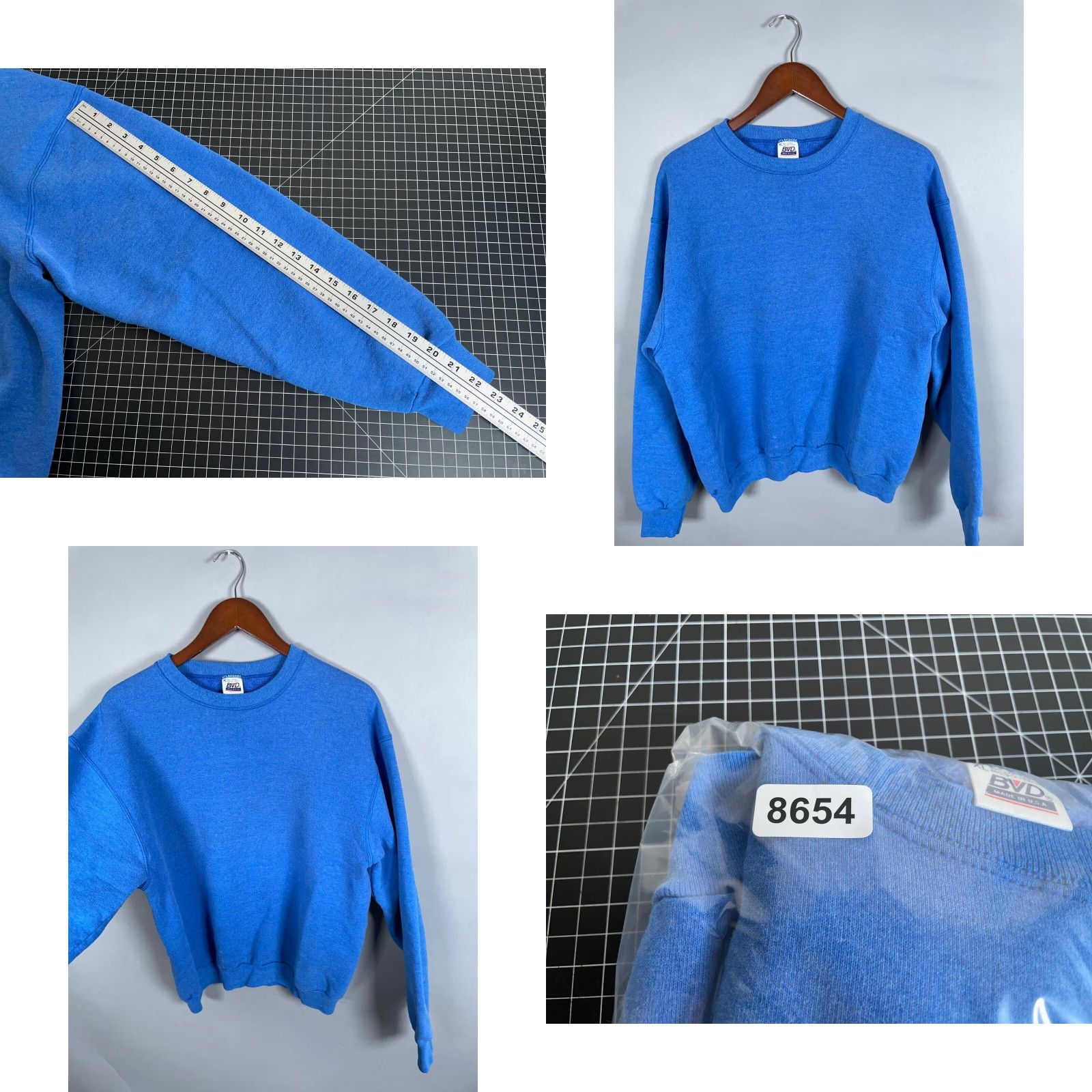 Vintage VTG BVD Blank Crewneck Sweatshirt Adult Large (XL Tag) Blue 50/50 Blend Solid Size US L / EU 52-54 / 3 - 8 Thumbnail