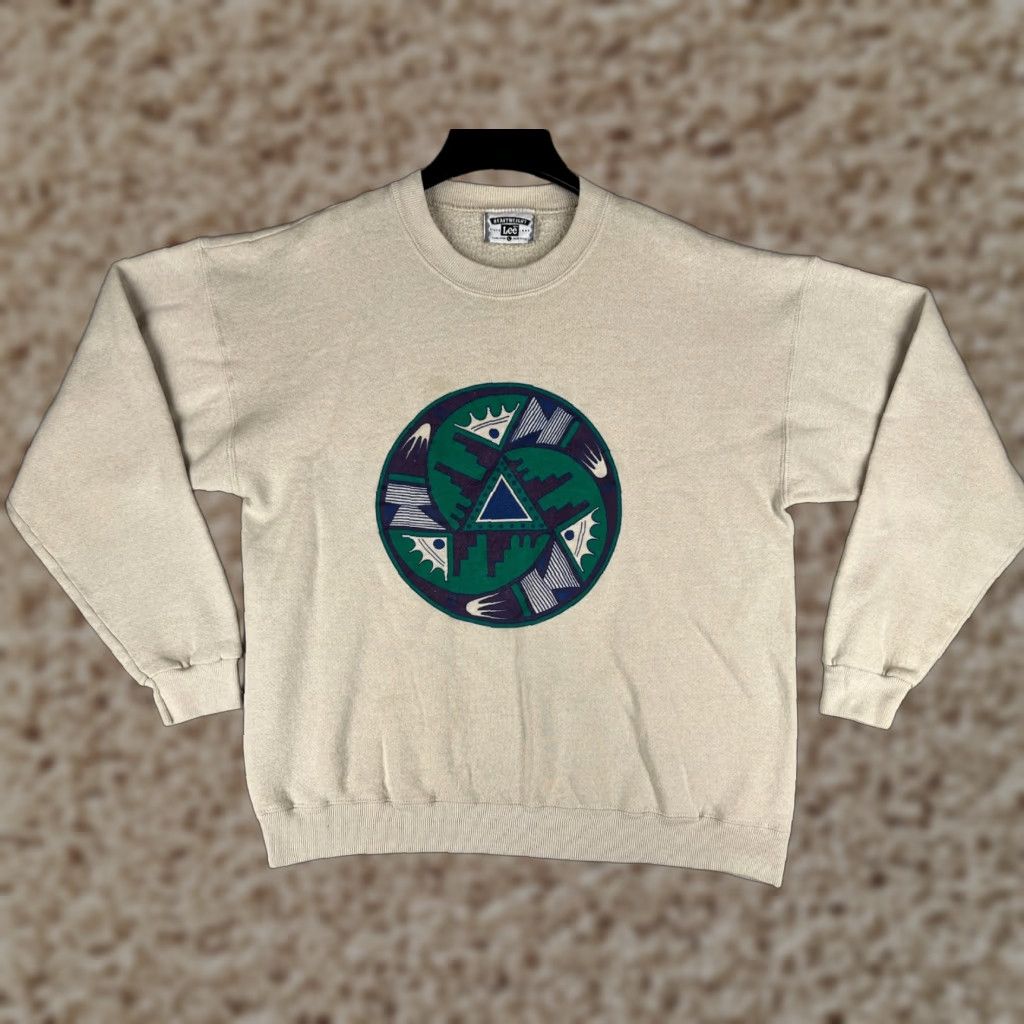 Lee VINTAGE Lee Sweater Mens Large Beige Southwestern Aztec Logo USA Size US L / EU 52-54 / 3 - 1 Thumbnail