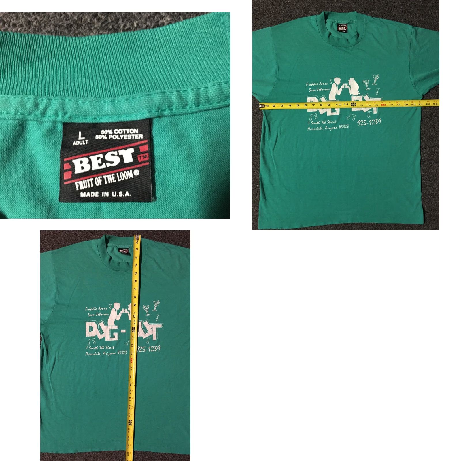 Fruit Of The Loom Vtg 80s The Dug-Out Bar Arizona Faded Shirt L Green USA Vintage Shirt Mens L USA Bar Arizona Faded Shirt 80s Grunge Humor Classic 90s Size US L / EU 52-54 / 3 - 8 Thumbnail