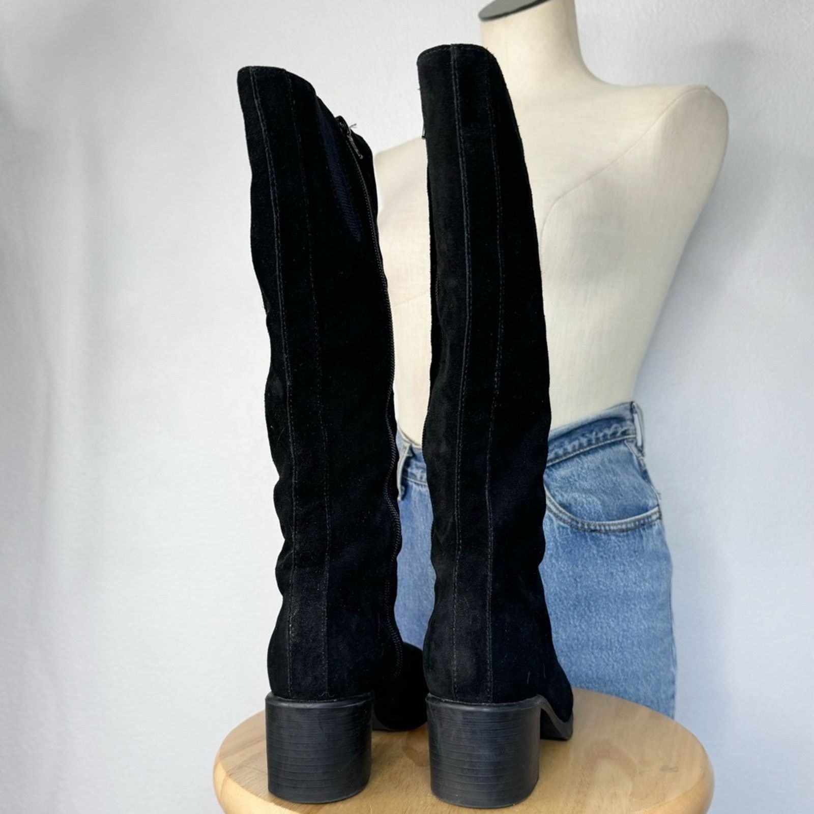 Vintage Bernardo Black Suede Knee High Boots Y2K Block Heel 6 1/2 Size US 6.5 / IT 36.5 - 7 Thumbnail