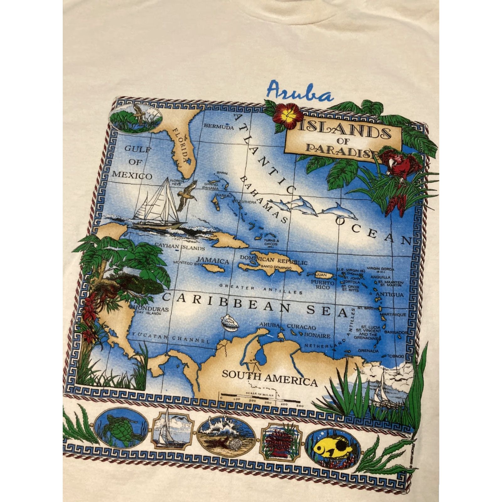 Vintage VINTAGE Oneita Aruba Islands Paradise Nature Tee XL White T-Shirt Mens Stitch, Nature, Vintage, White, XL, Regular Size US XL / EU 56 / 4 - 2 Thumbnail