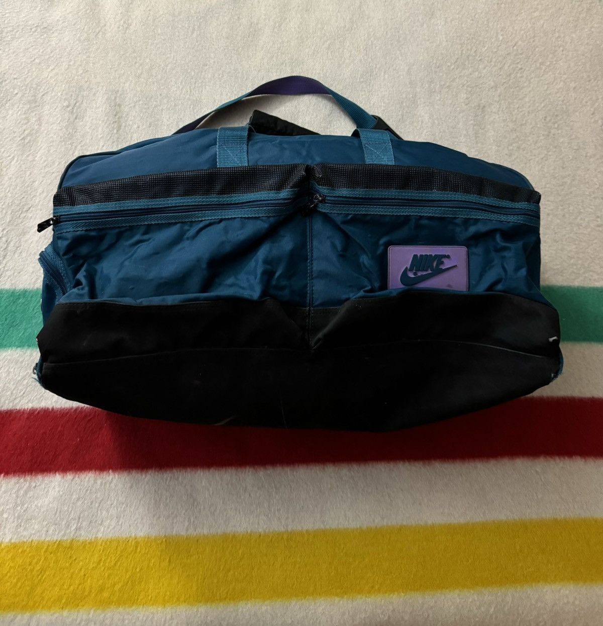 Vintage 80s 90s Purple Teal Aqua Nike Jumbo Duffle Bag BRS
