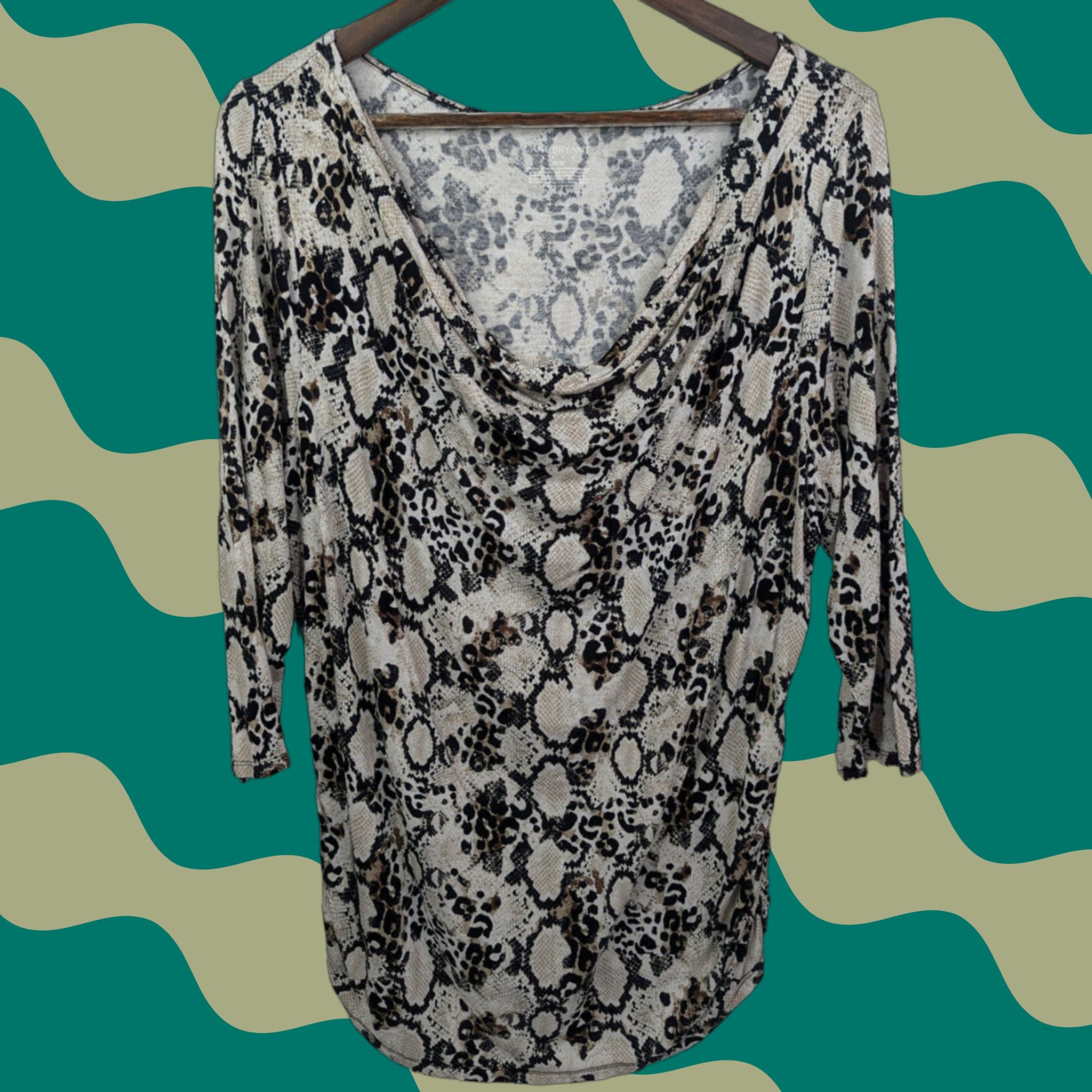Vintage Lane Bryant Snake Print Cowl Neck Top 3/4 Sleeve Blouse Women's Size 18/20 Shirt Size XXL / US 16-18 / IT 52-54 - 1 Thumbnail
