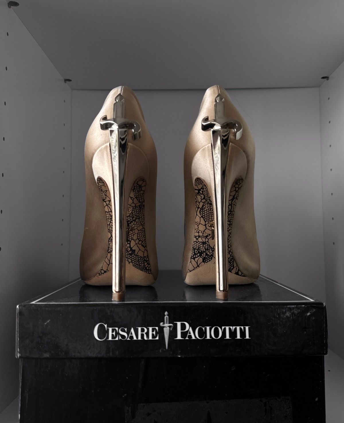Paciotti Cesare Paciotti Dagger Heels – Gold Satin Edition Size US 7.5 / IT 37.5 - 3 Thumbnail