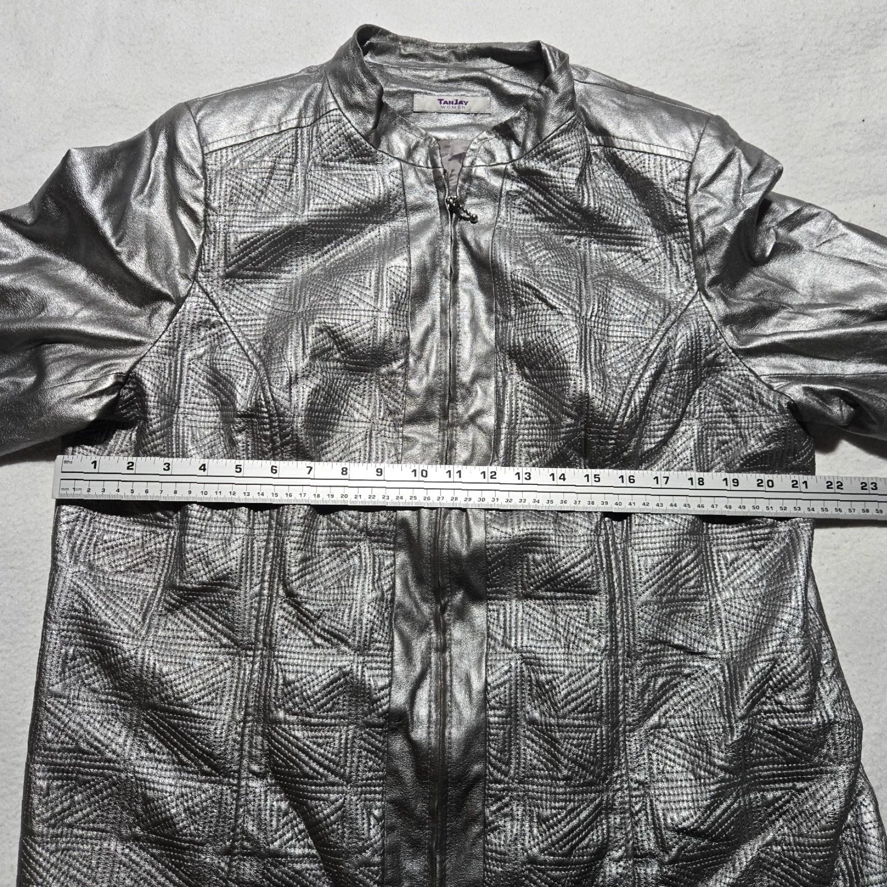 Vintage TANJAY Jacket Coat Perforated Full Zip Long Sleeve Adult Women Large Silver Size L / US 10 / IT 46 - 6 Thumbnail