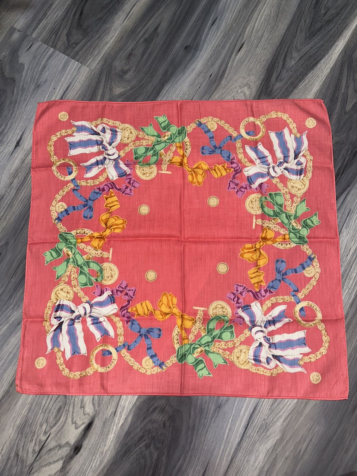 Celine Vintage Celine Pink Cotton Handkerchief w/ Chains & Ribbons Size ONE SIZE - 11 Thumbnail