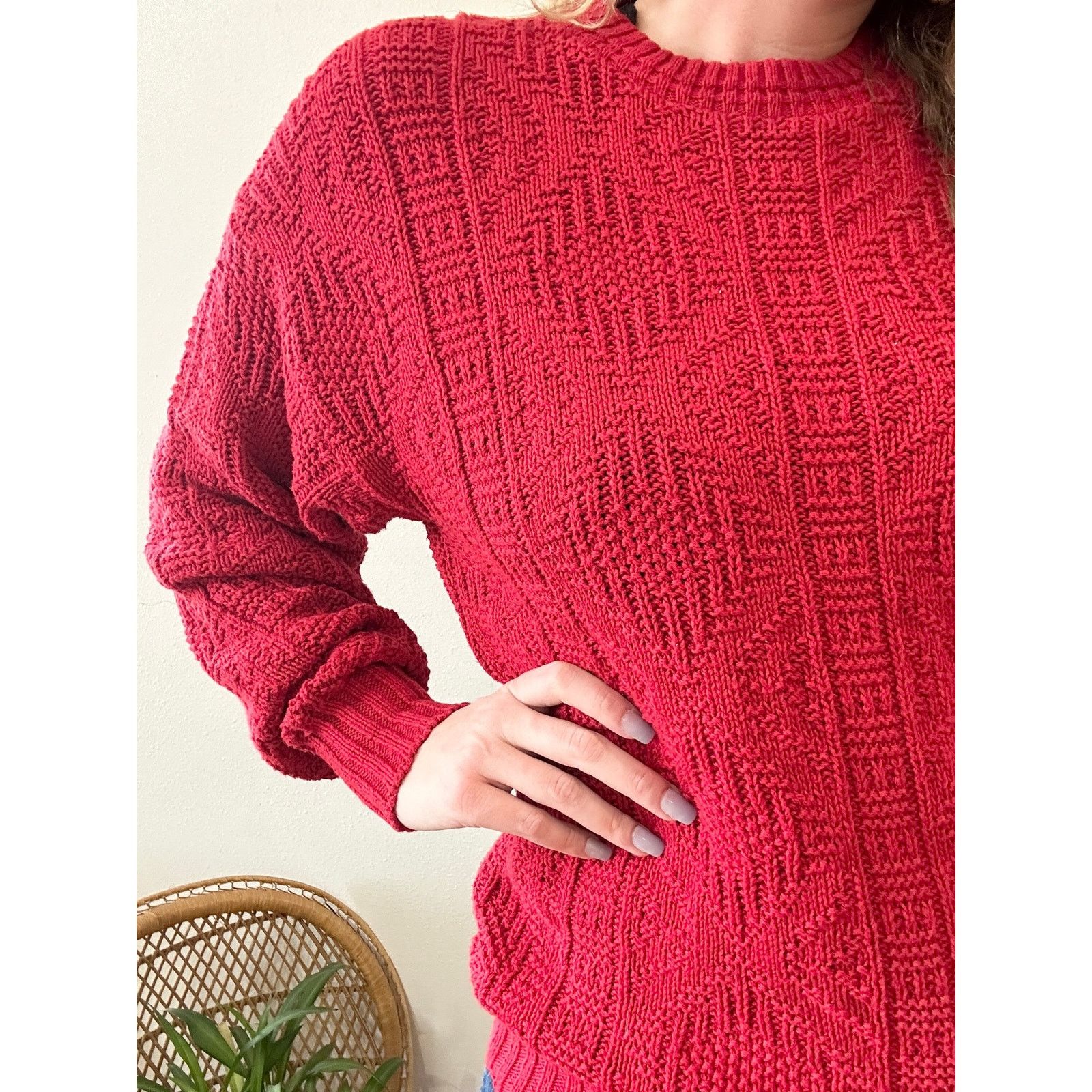 Vintage 80’s Red Cotton Cable Knit Sweater size Medium Size US M / EU 48-50 / 2 - 6 Thumbnail