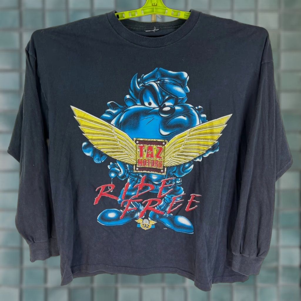 Vintage VINTAGE Looney Tunes Taz Motors Ride Free Long Sleeve T-Shirt Men 2XL Black Graphic 90s Motorcycle Biker Size US XXL / EU 58 / 5 - 1 Thumbnail