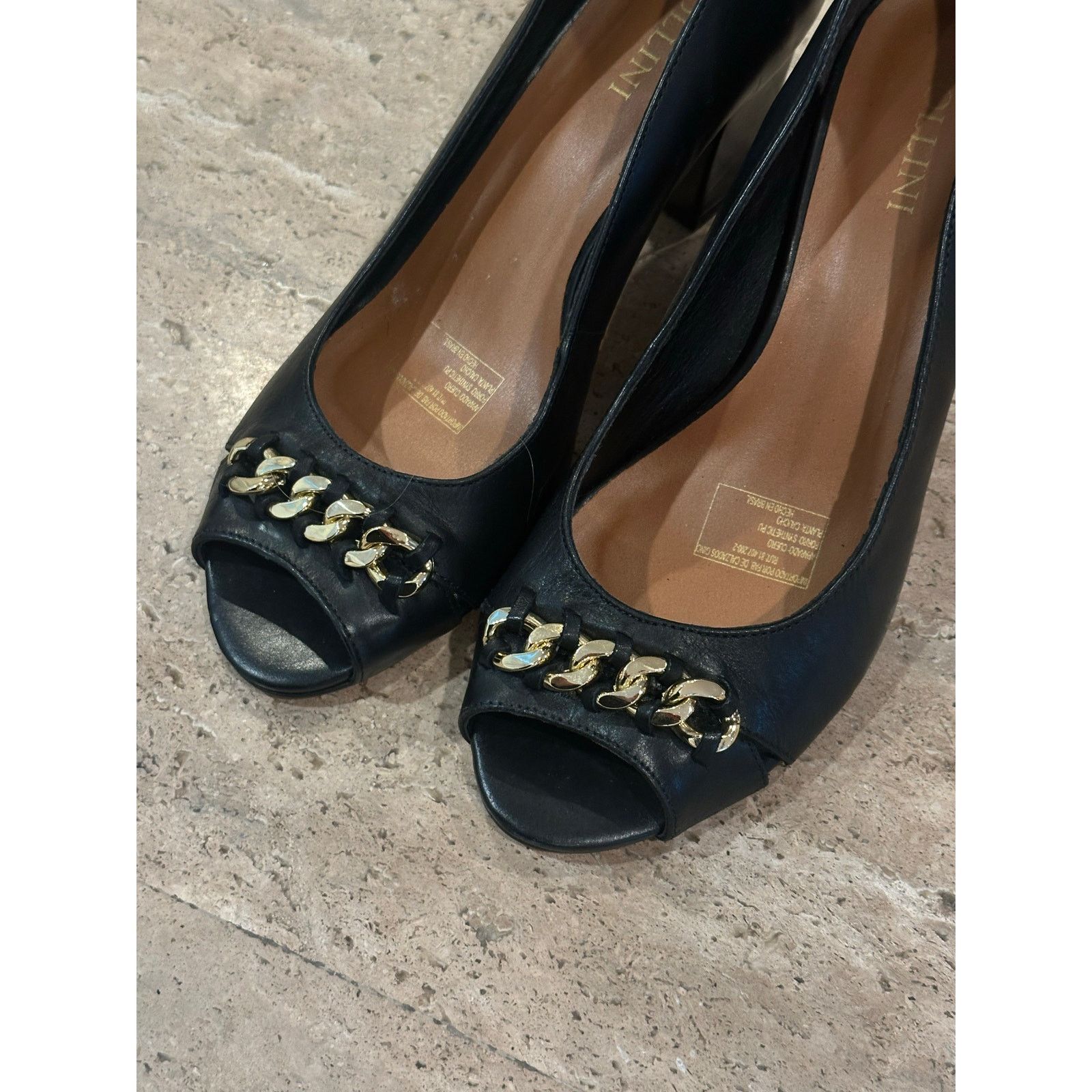 Pollini Pollini Peep Toe Block Heel Pump Black Leather size 39 / 8.5 Size US 8.5 / IT 38.5 - 9 Thumbnail