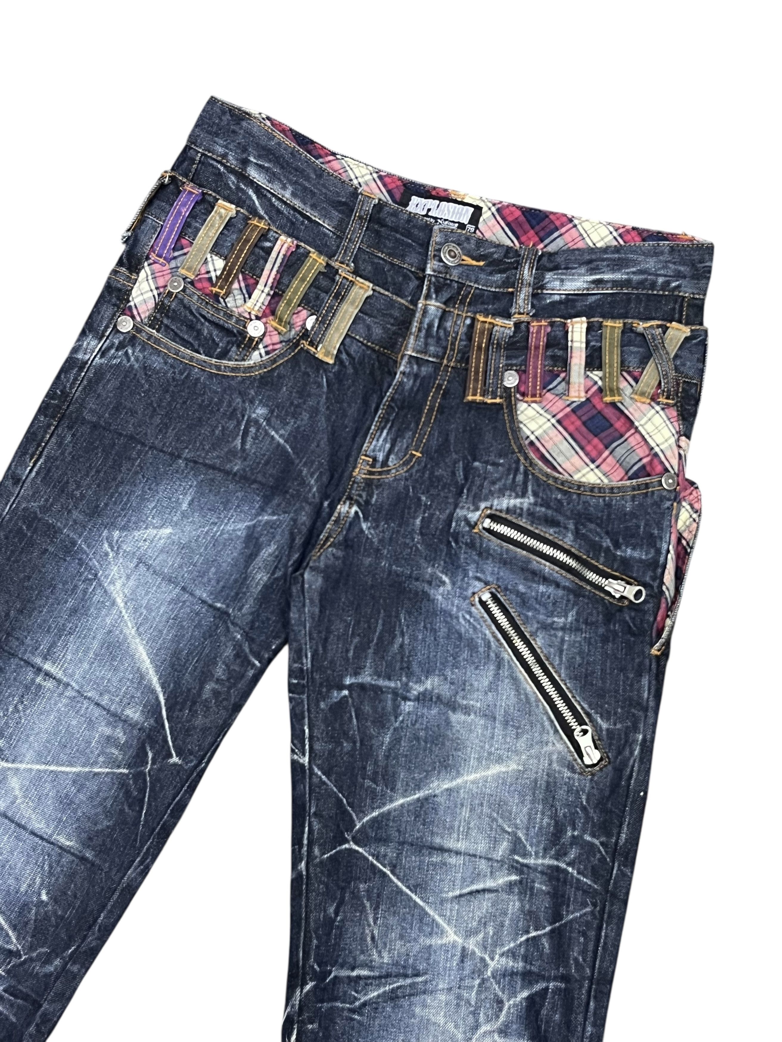 Japanese Brand 🔥FYE EXPLOSION ACID WASH Double Waist Half Flap Back Jeans Size US 29 - 7 Thumbnail