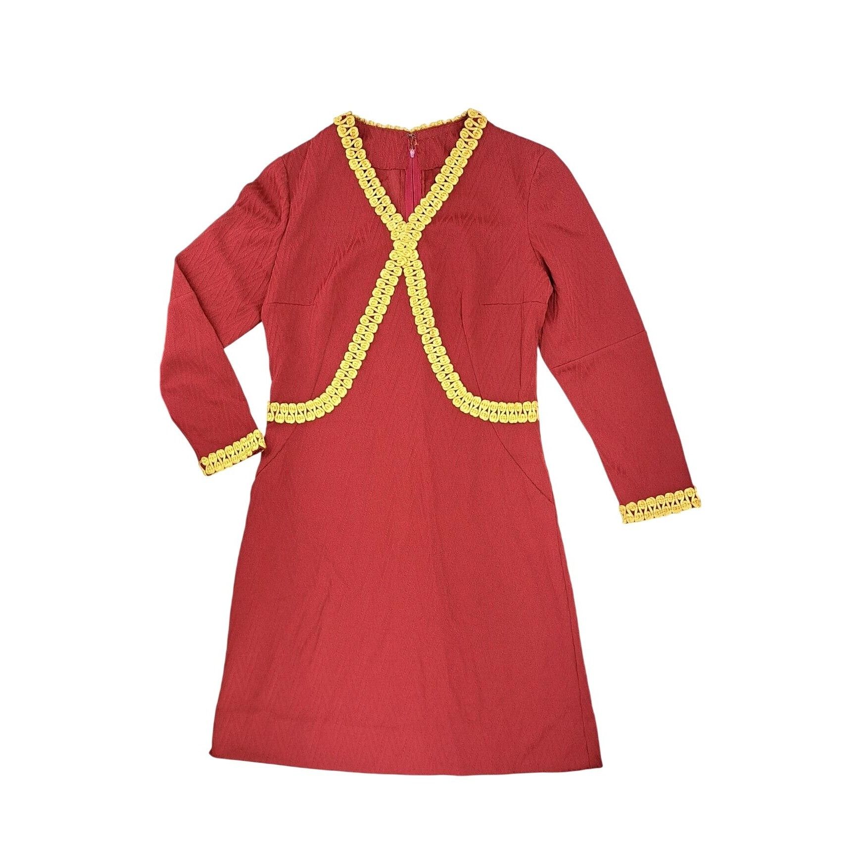 Handmade Vintage Handmade Maroon Dress Gold Gimp Trim Long Sleeve Size M / US 6-8 / IT 42-44 - 2 Thumbnail