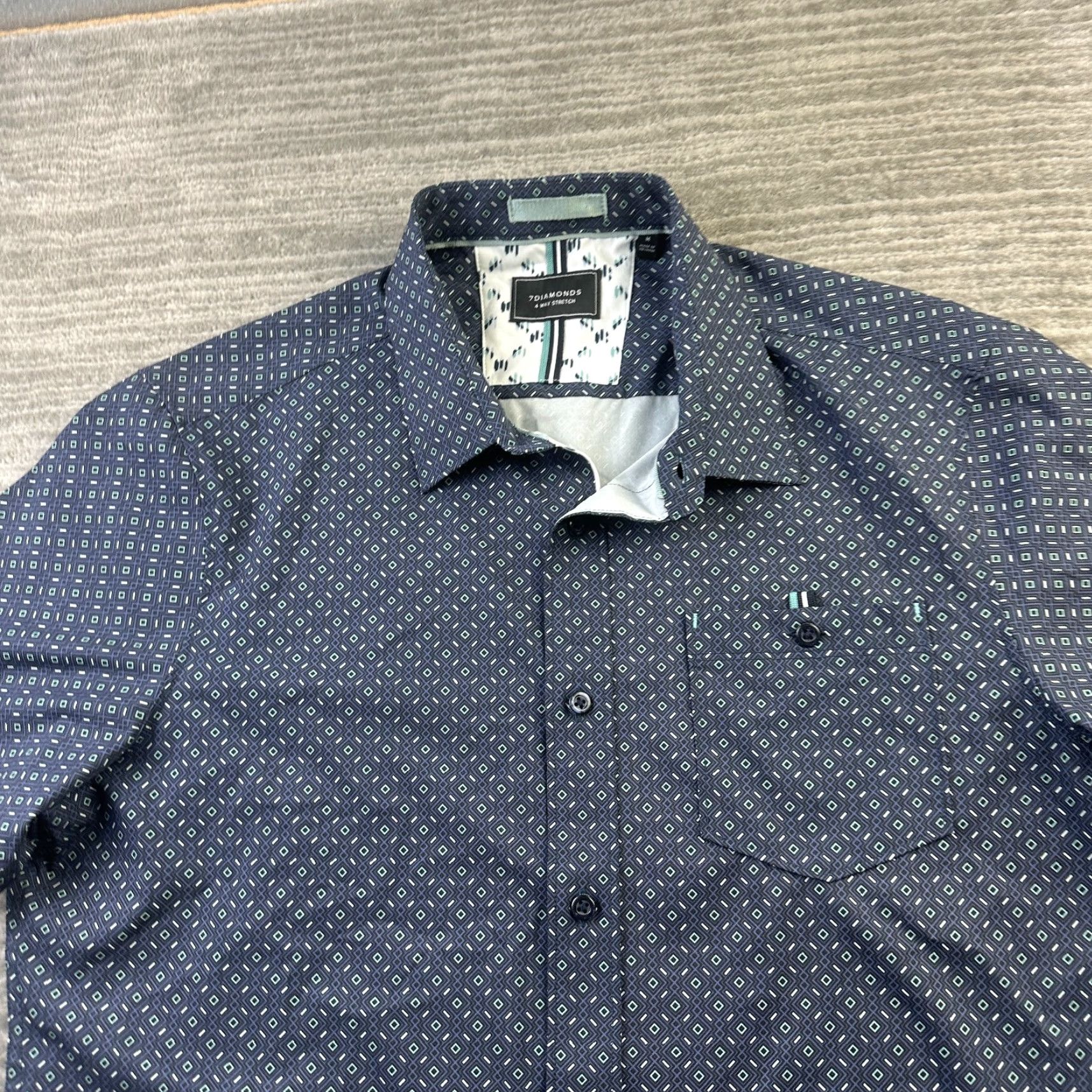 Vintage 7 Diamonds Shirt Mens Medium Blue 4 Way Stretch Geometric Button Up Size US M / EU 48-50 / 2 - 3 Thumbnail