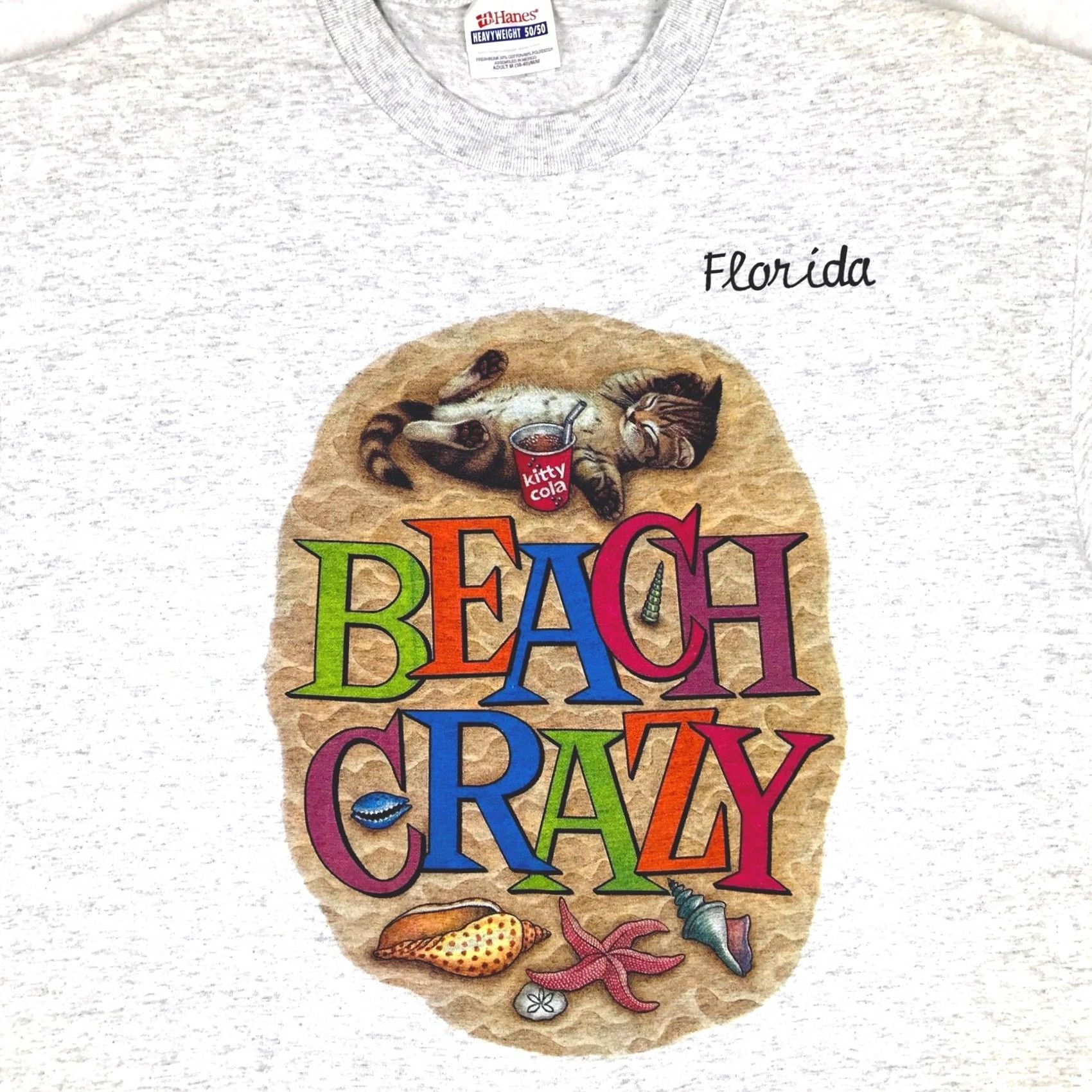 Vintage VINTAGE BEACH 90s CAT T-Shirt M White Nike? Size US M / EU 48-50 / 2 - 6 Thumbnail