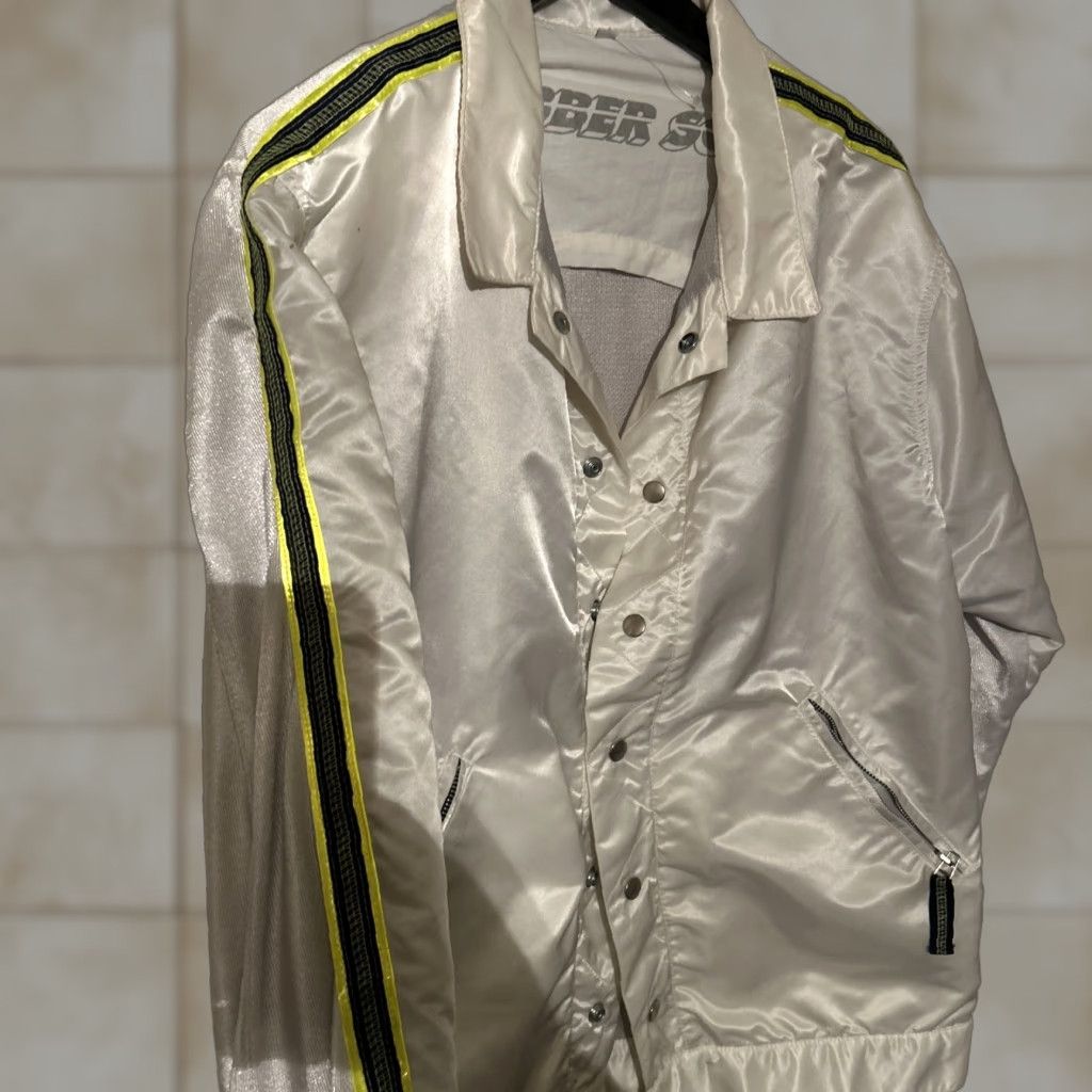 Vintage RUBBER SOUL Jacket 90s Ivory Satin Poly XL Men's VINTAGE Hip Hop Grunge EUC Size US M / EU 48-50 / 2 - 1 Thumbnail
