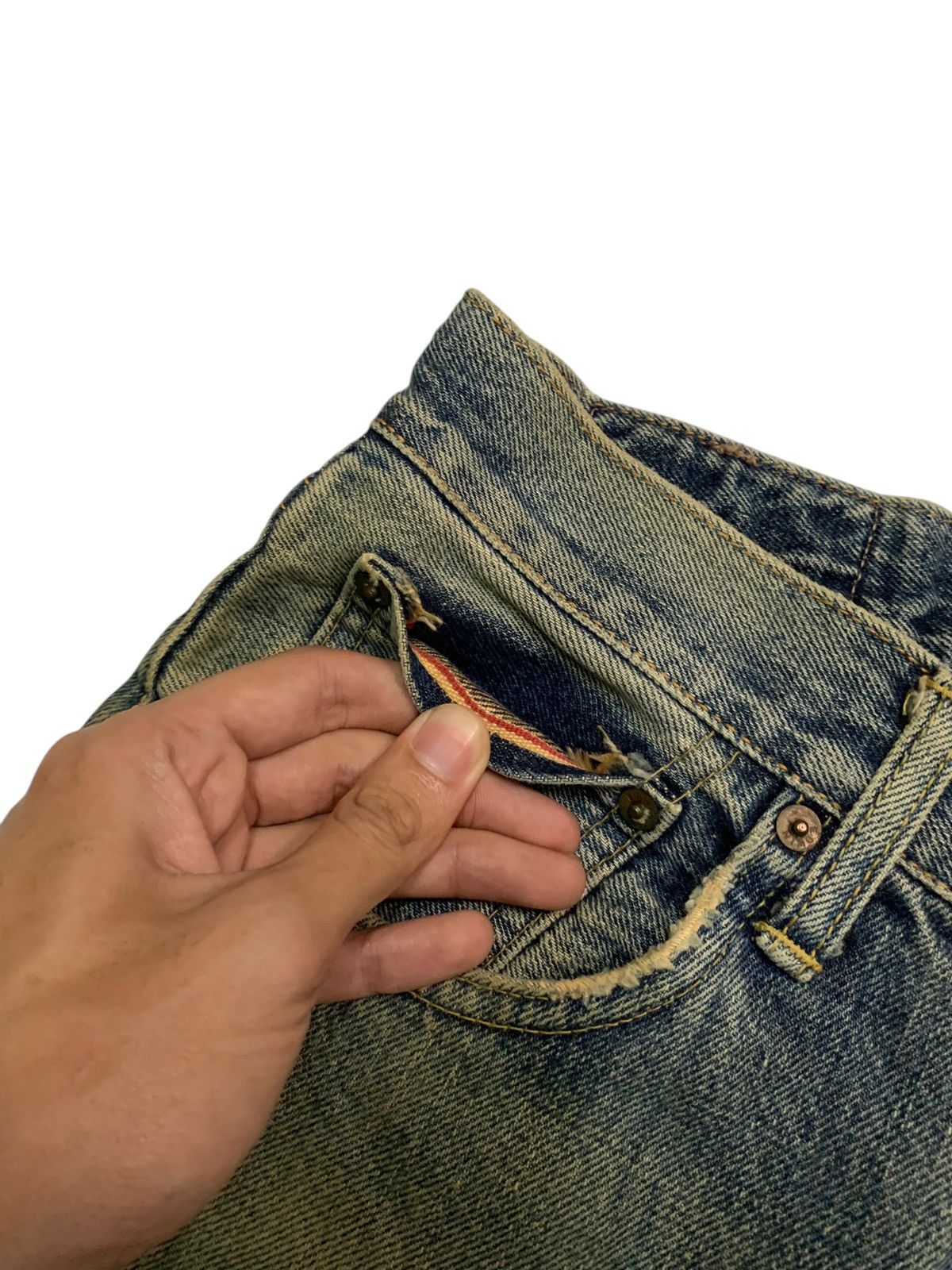 Kapital VINTAGE EDWIN 505X SELVEDGE BAGGY RUSTY DISTRESSED DENIM Size US 29 - 15 Thumbnail