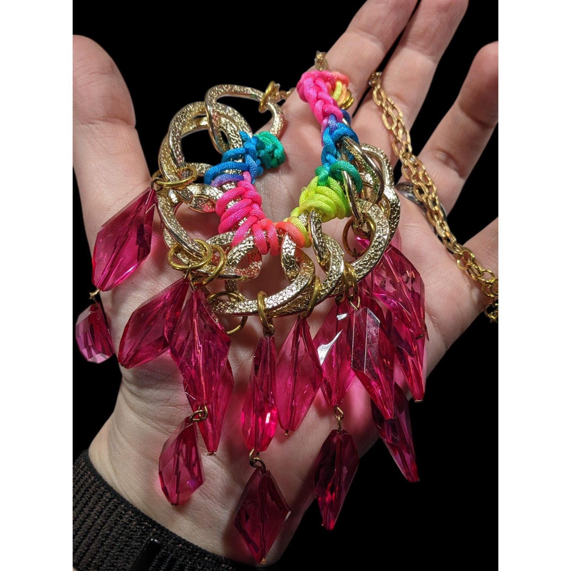 Other Neon Rainbow Glam Gem Fringe Statement Necklace Size ONE SIZE - 6 Thumbnail