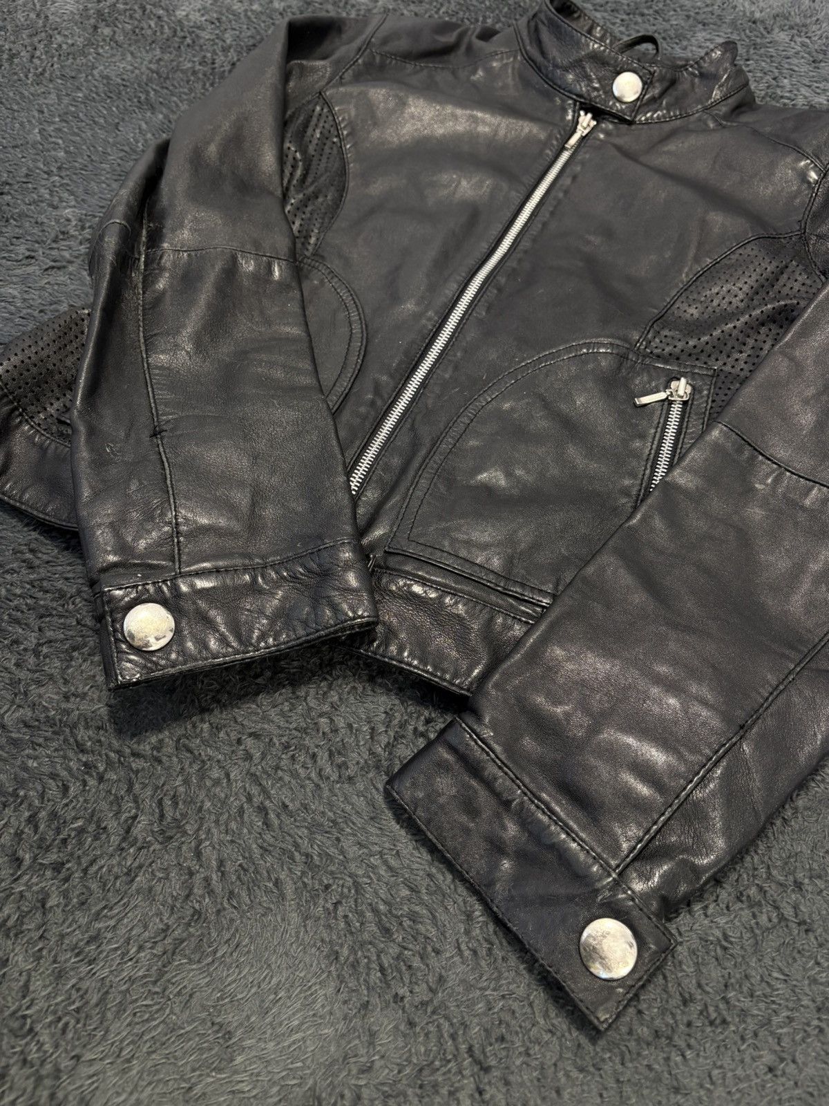 Japanese Brand 00s Real Leather Y2K Motorcycle Cropped Japan Style Jacket Size S / US 4 / IT 40 - 3 Thumbnail