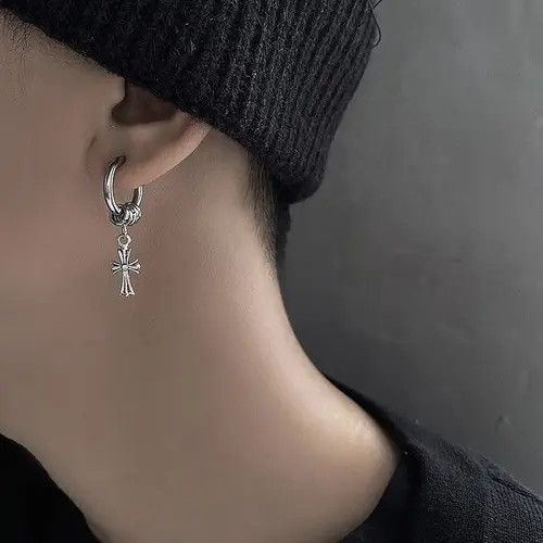 Designer × Jewelry 925 Silver Plated Cross Dangle Drop Earrings for Men Women Size ONE SIZE - 4 Thumbnail