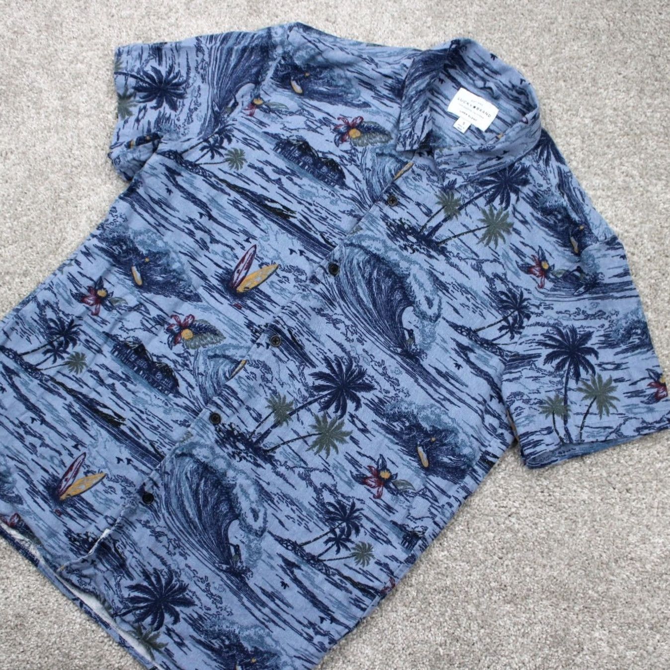 Lucky Brand Lucky Brand AOP Camp Shirt Mens Small Blue Linen/Viscose Blend S/S Loop Collar Shirt Size US S / EU 44-46 / 1 - 3 Thumbnail