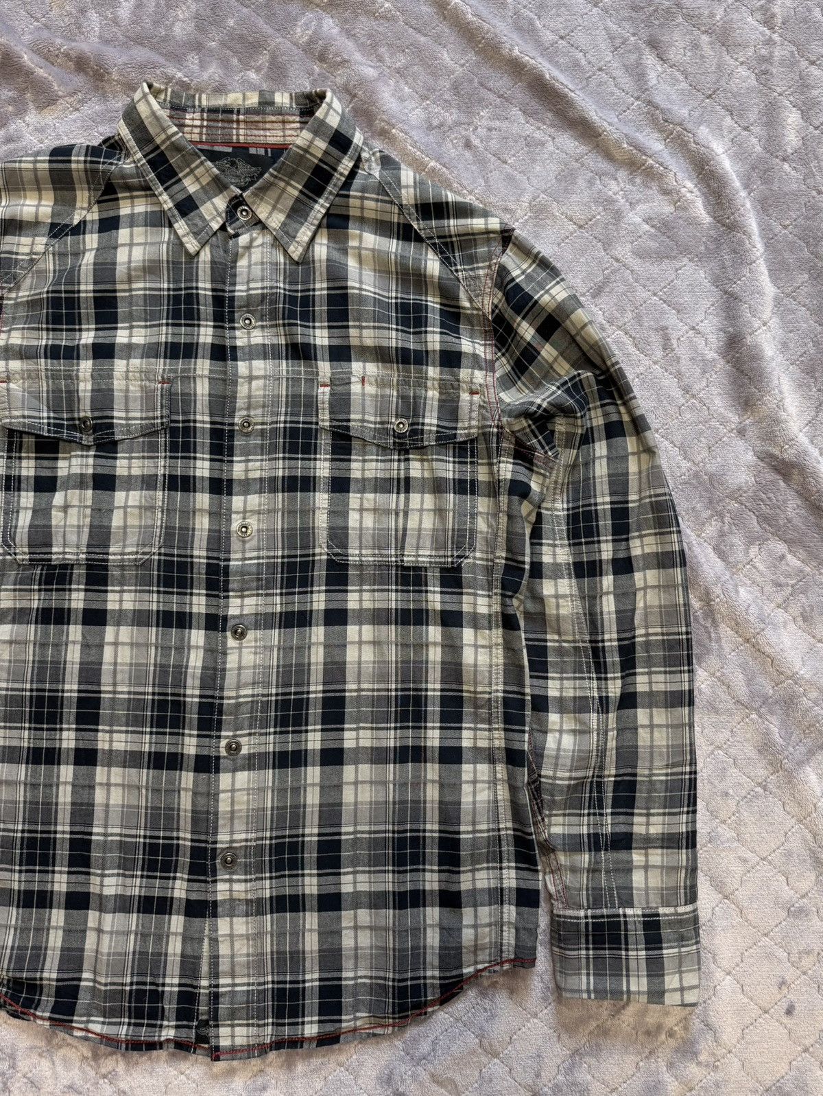 Harley Davidson × Vintage Vintage Harley Davidson Skull Big Logo Flannel Shirt Plaid Size US XL / EU 56 / 4 - 6 Thumbnail