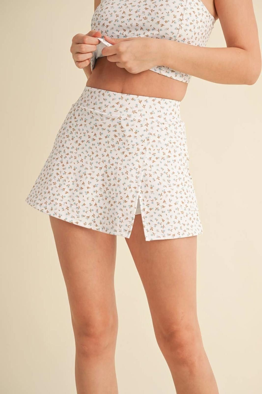 Christian Kimber Ditsy Print Side Slit A-Line Skort with Pocket by Kimberly C Size ONE SIZE - 10 Thumbnail