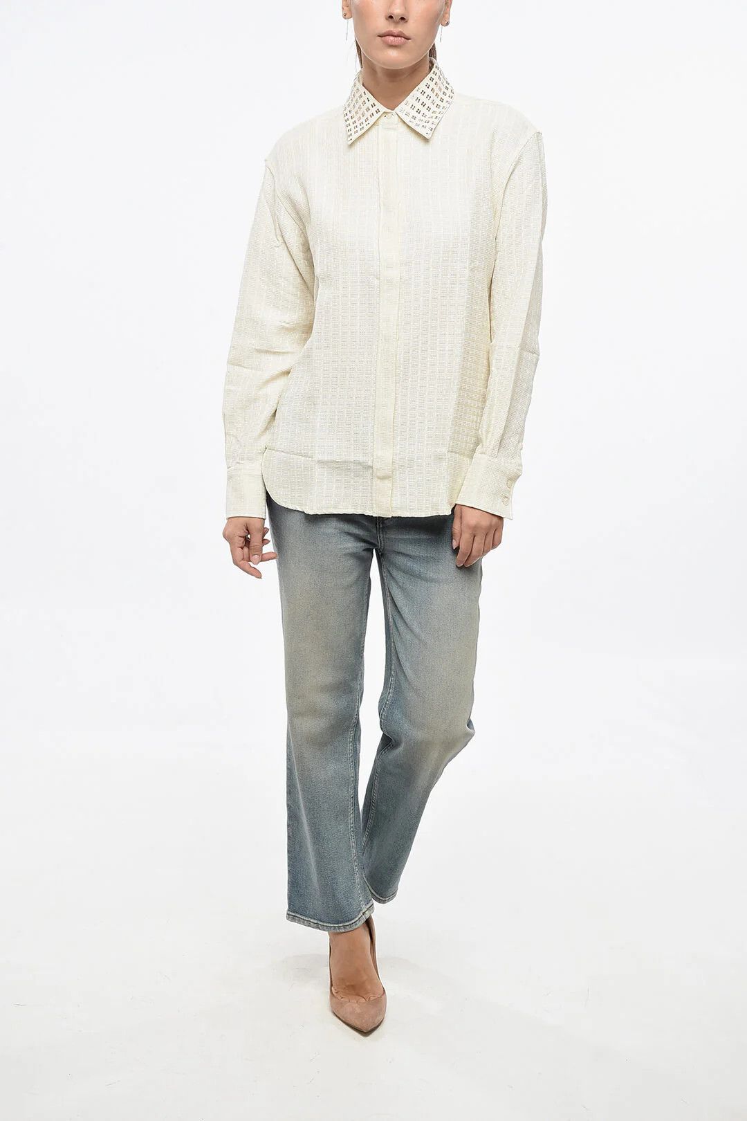 Golden Goose og1mm0426 Cotton-Blend Blouse in Beige Size L / US 10 / IT 46 - 4 Thumbnail