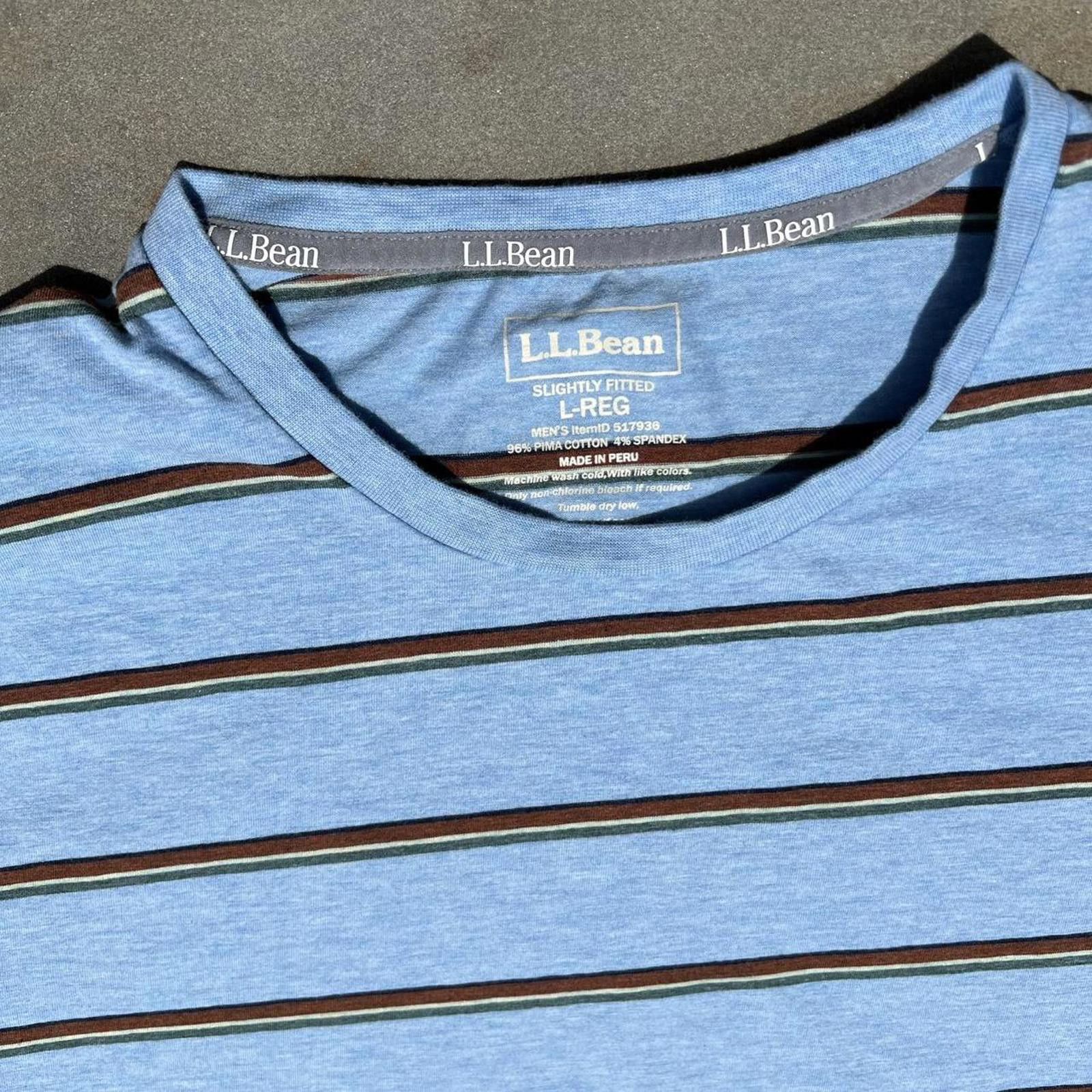 L.L. Bean Light Blue Heather Varied Stripe Pima Cotton T-shirt Size US L / EU 52-54 / 3 - 3 Thumbnail