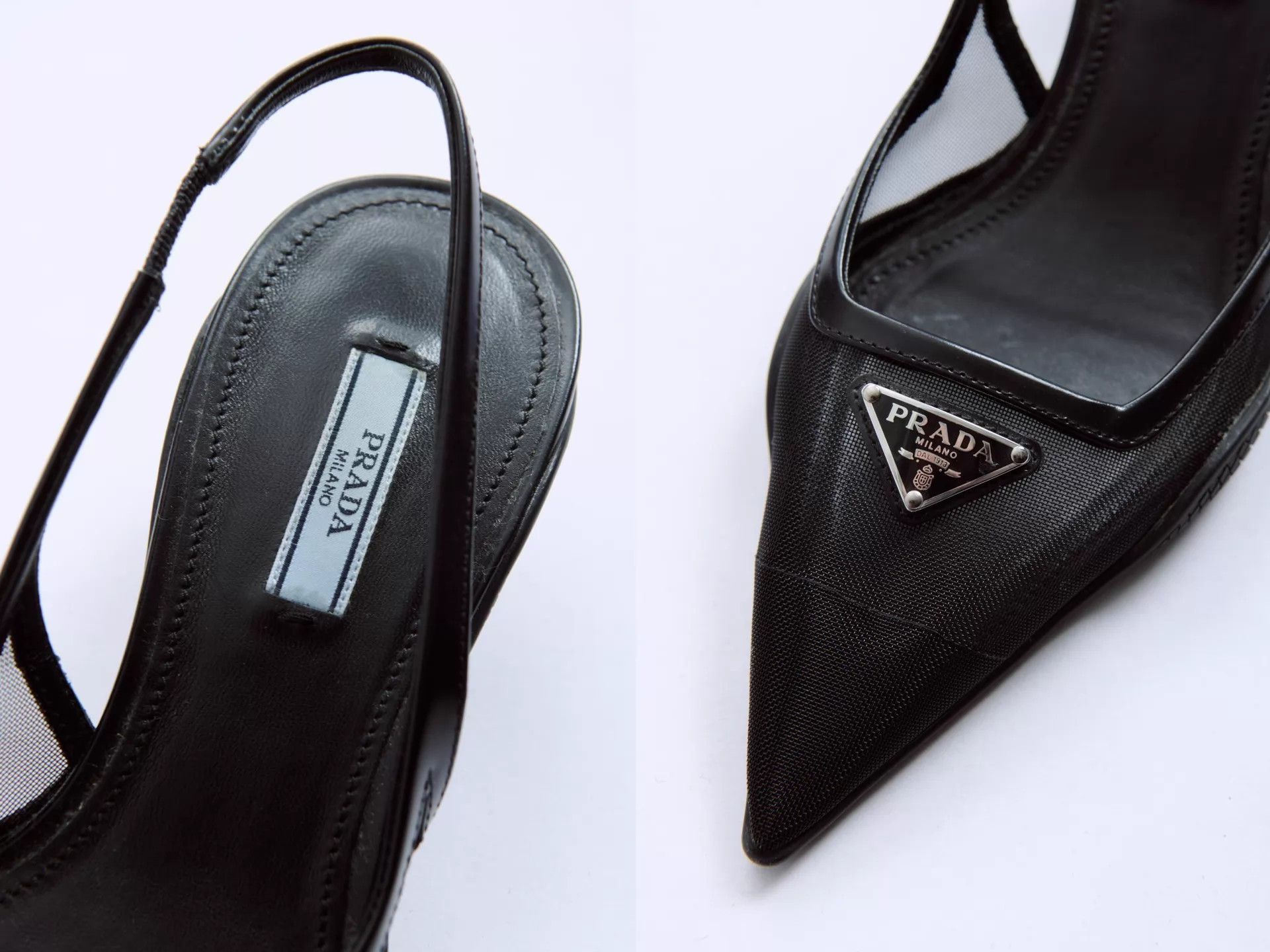 Prada PRADA 2022SS Black Nylon Mesh Cat Heels Tri Logo Size US 6.5 / IT 36.5 - 7 Thumbnail