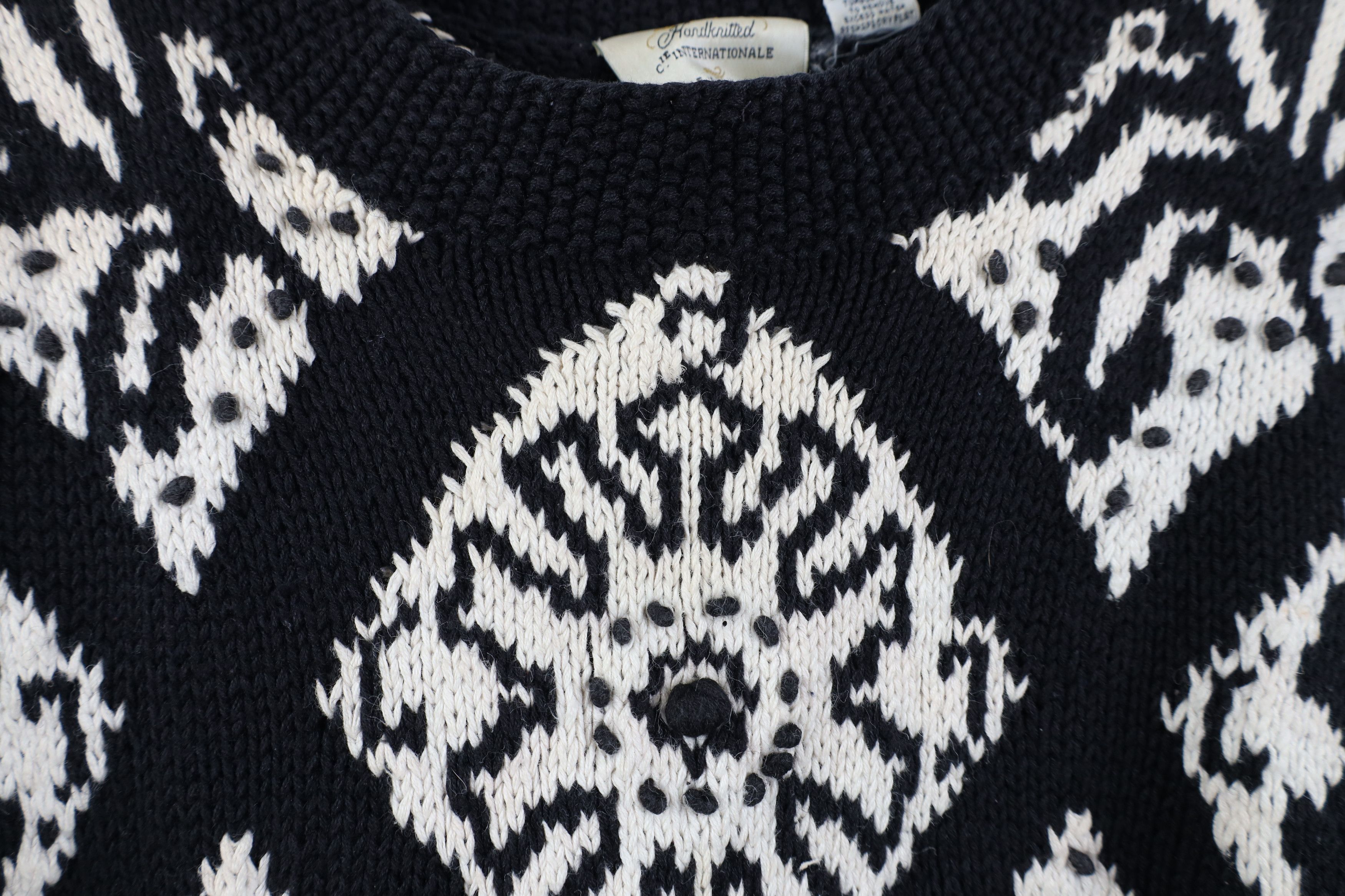 Express Vintage 90s Express Hand Knit Flower Tunic Sweater Size L / US 10 / IT 46 - 4 Thumbnail