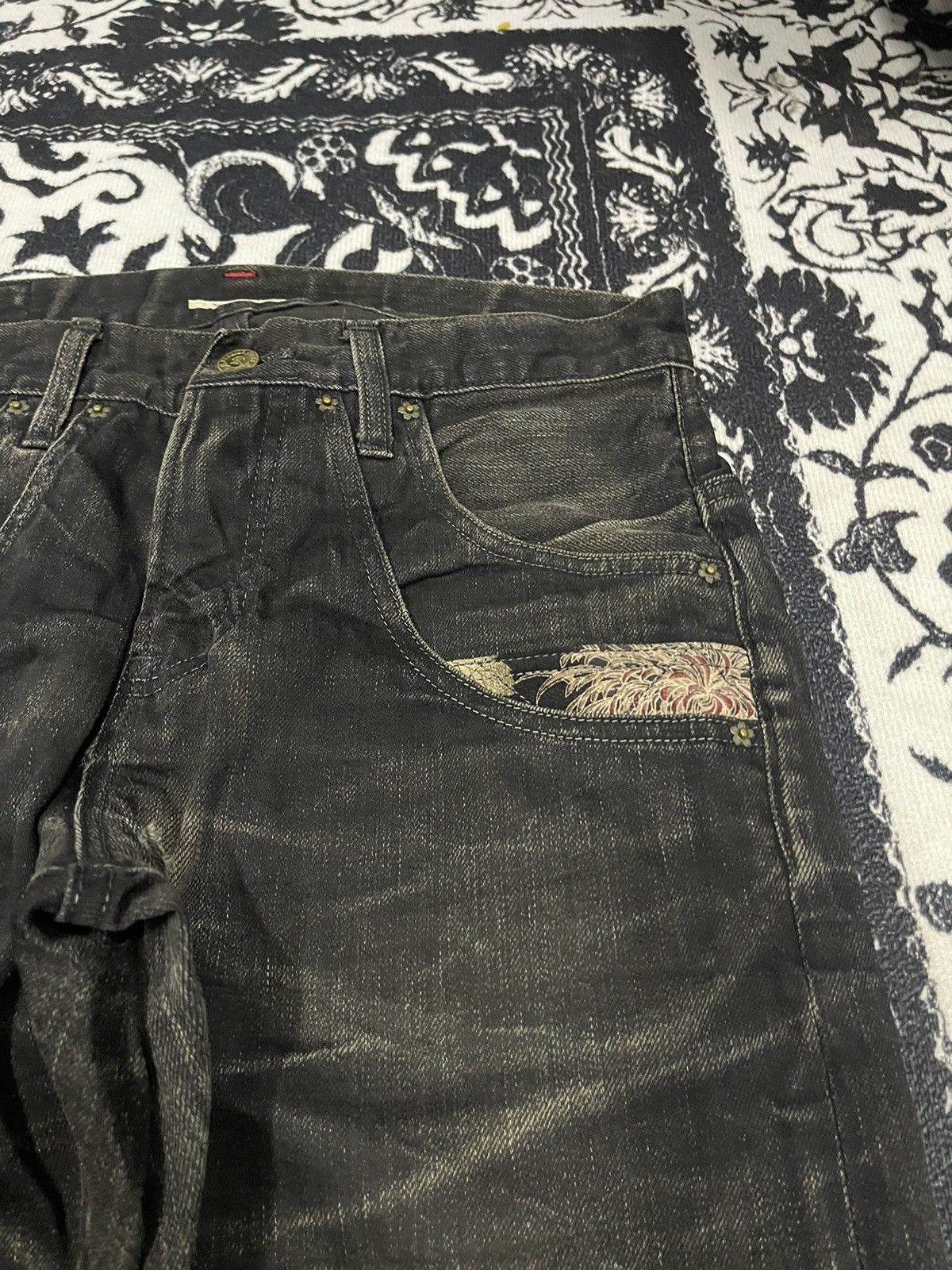 If Six Was Nine 90s KURA BUCKLEBACK DENIM JEANS DISTRESSED DESIGN Size US 29 - 8 Thumbnail