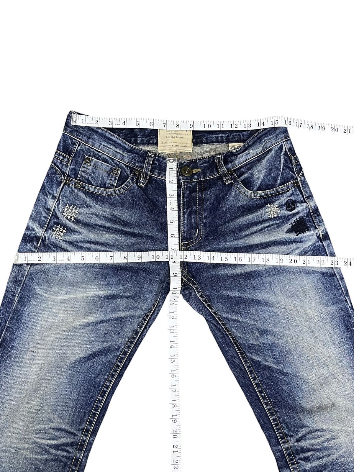 Lolita Jeans 💀Ultra Rare Lolita Skull Grunge Washed Whisker Denim 31 Size US 31 - 12 Thumbnail