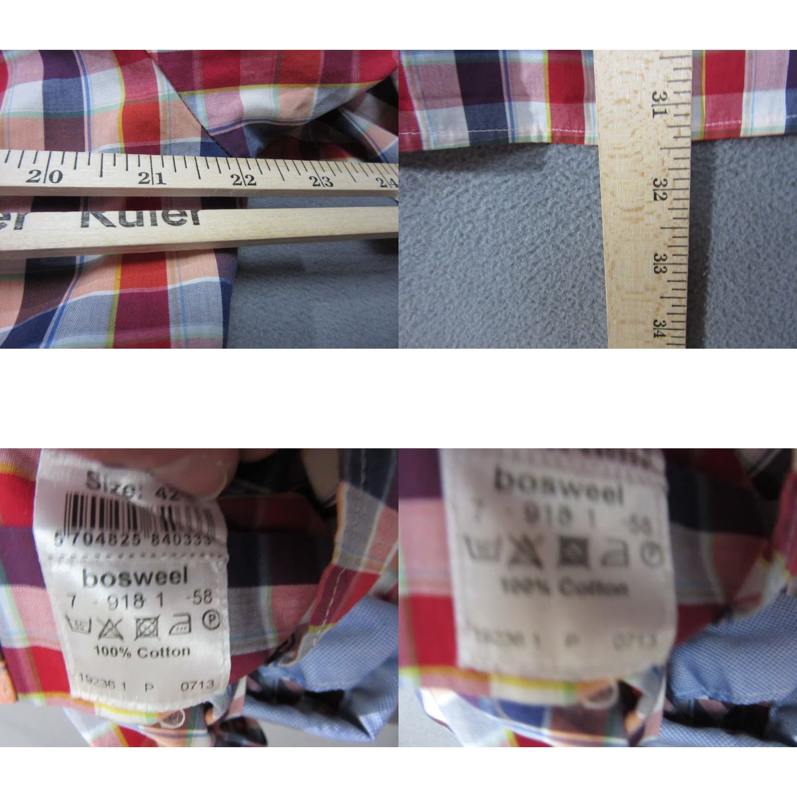 Essentials Boswell & Sons Shirt Mens 16.5 42 Red Blue Tartan Plaid Essential Flip Cuff Size US XL / EU 56 / 4 - 8 Thumbnail