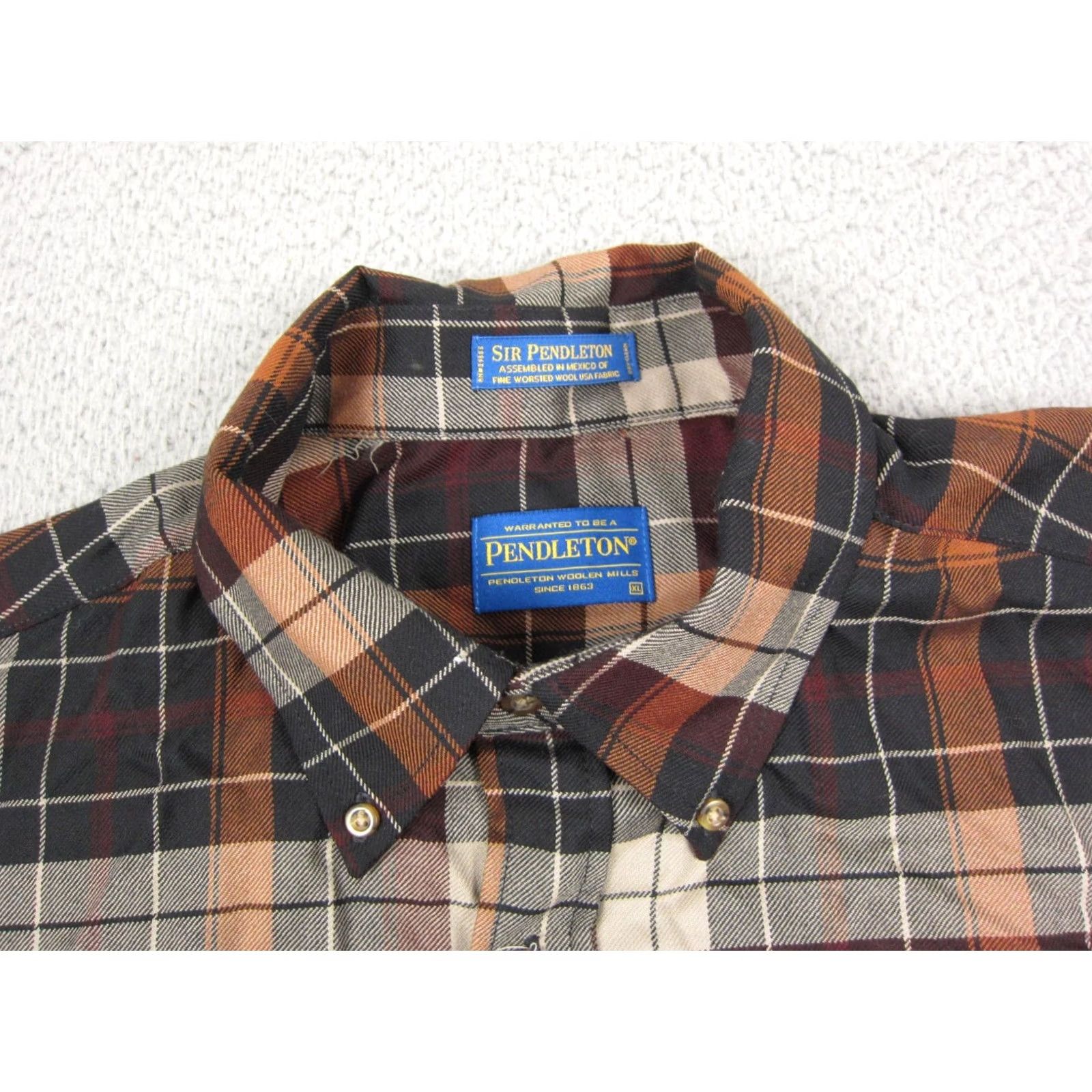 Pendleton Pendleton Shirt Mens XL Black Orange Plaid Worsted Wool Button Down Extra Large Size US XL / EU 56 / 4 - 4 Thumbnail
