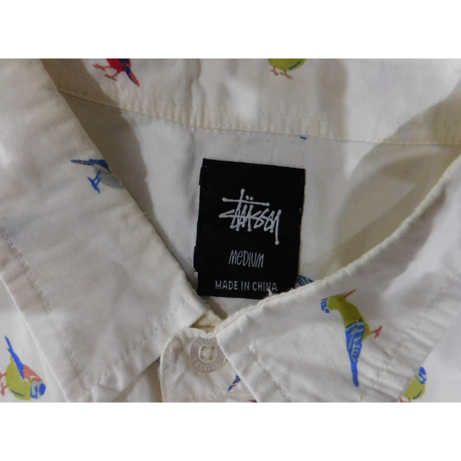 Vintage Stussy Shirt Mens Medium White Parrot Bird Print Button Up Short Sleeve Casual Size US M / EU 48-50 / 2 - 6 Thumbnail