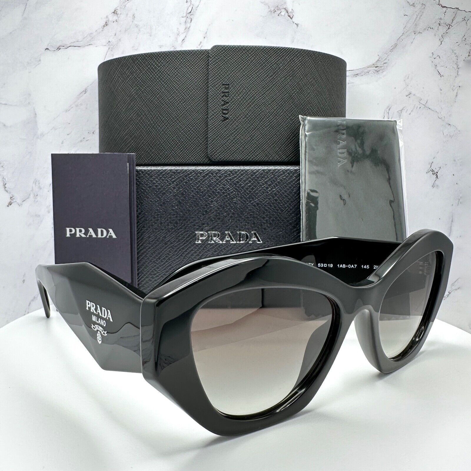 New PRADA Sunglasses Black Acetate Geometric Rectangle