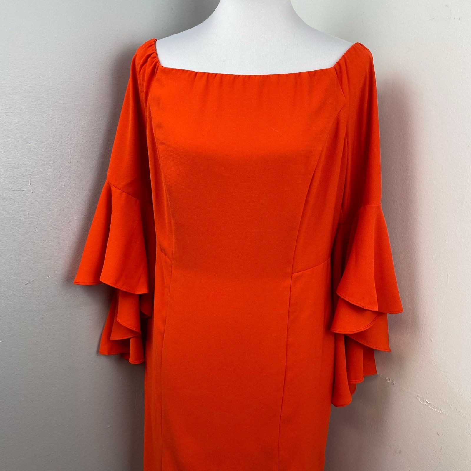 Venus Venus Orange Off Shoulder Cascading Bell Sleeve Sheath Dress Size XL / US 12-14 / IT 48-50 - 4 Thumbnail