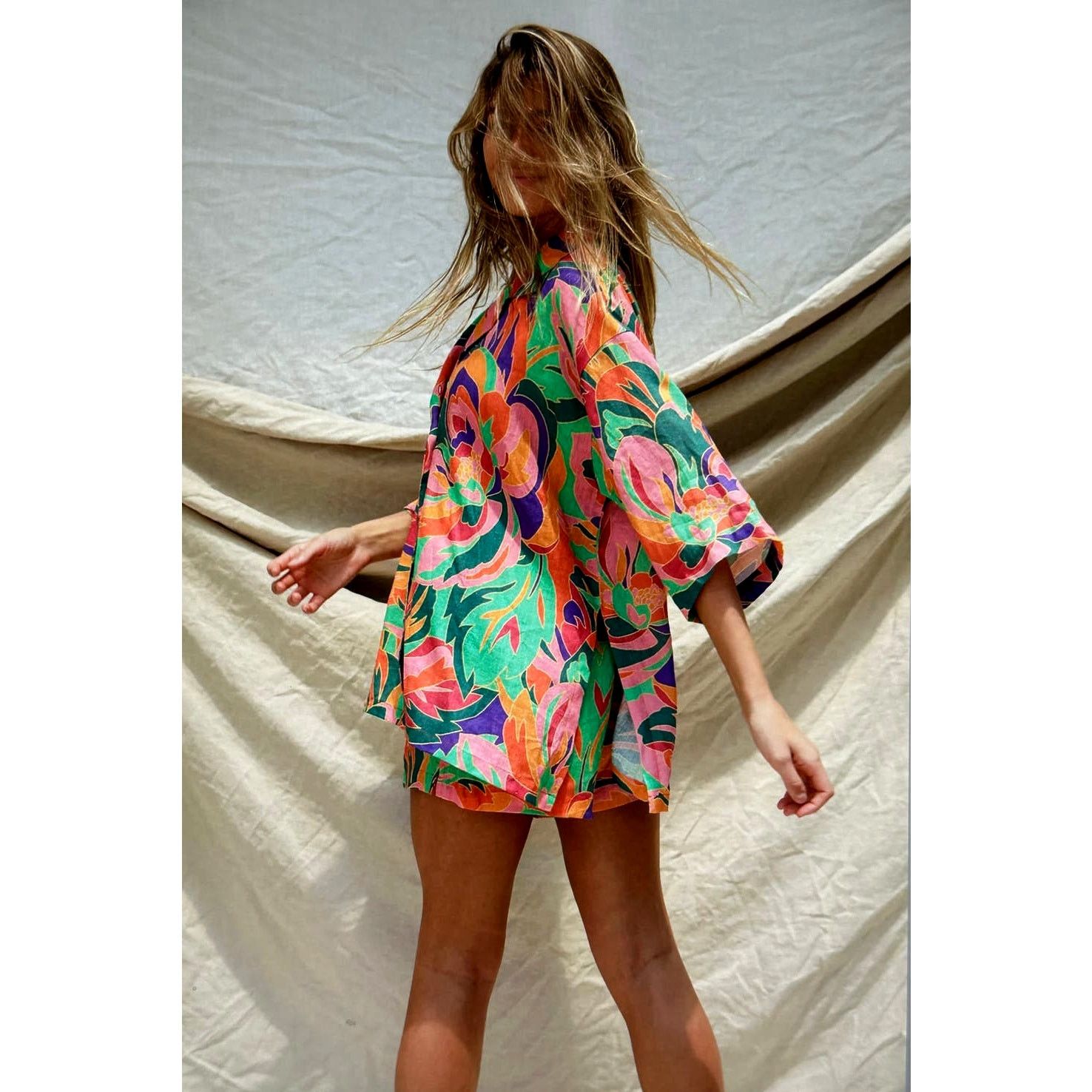 Other Stone Fox Swim Zenni 100% Linen Shirt Stained Glass XS/S Size S / US 4 / IT 40 - 4 Thumbnail
