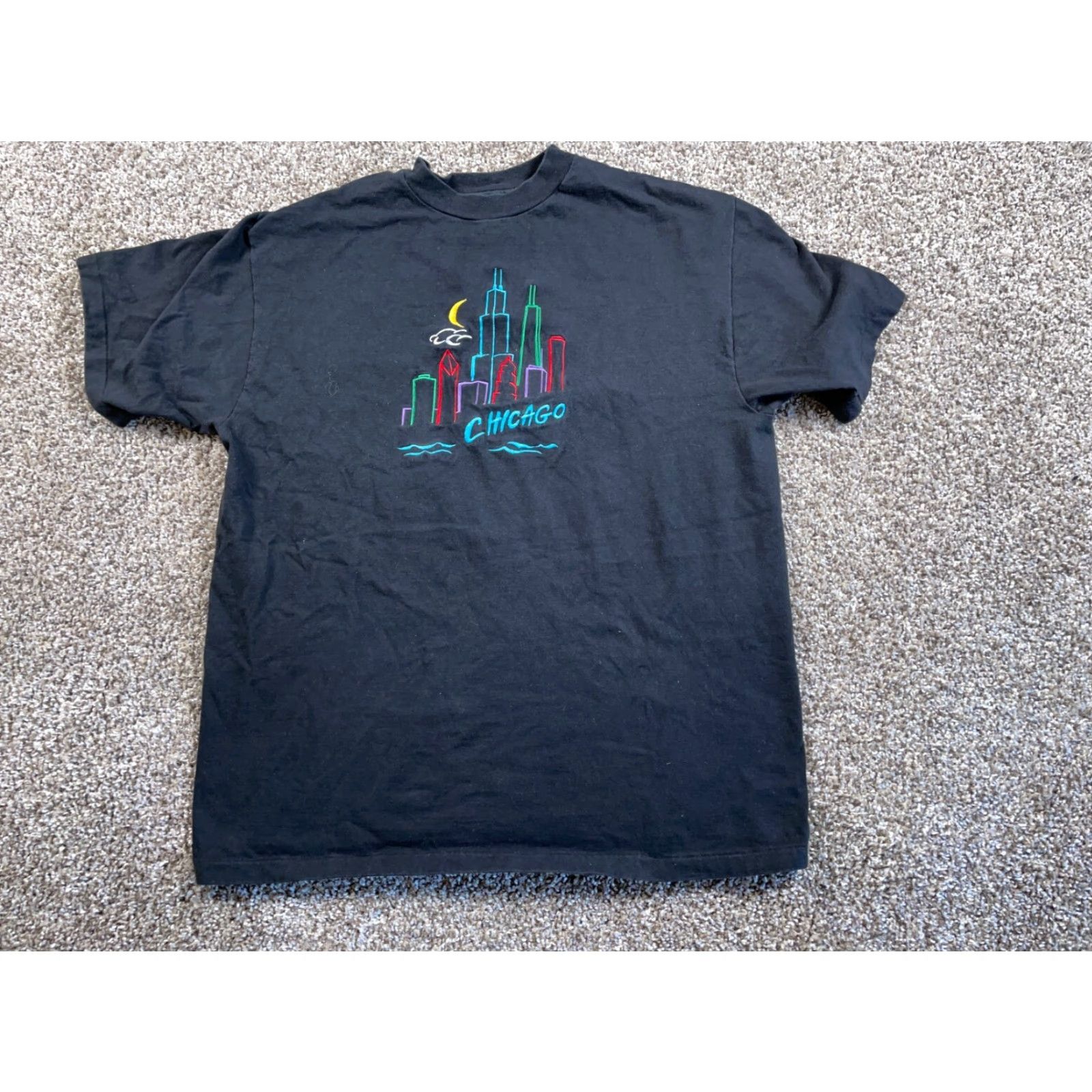 Hanes VTG Hanes Chicago Skyline Embroidered T-Shirt Large Black Single Stitch Size US L / EU 52-54 / 3 - 2 Thumbnail